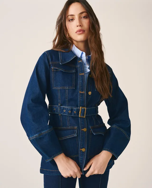 alma-en-pena-jeansjacke-f-r-damen-in-dunkelblau-mit-tailleng-rtel image 1
