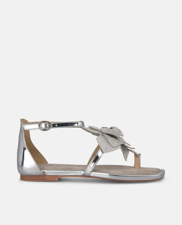 alma-en-pena-flower-flache-sandalen-1-cm-silber-eckig image 1