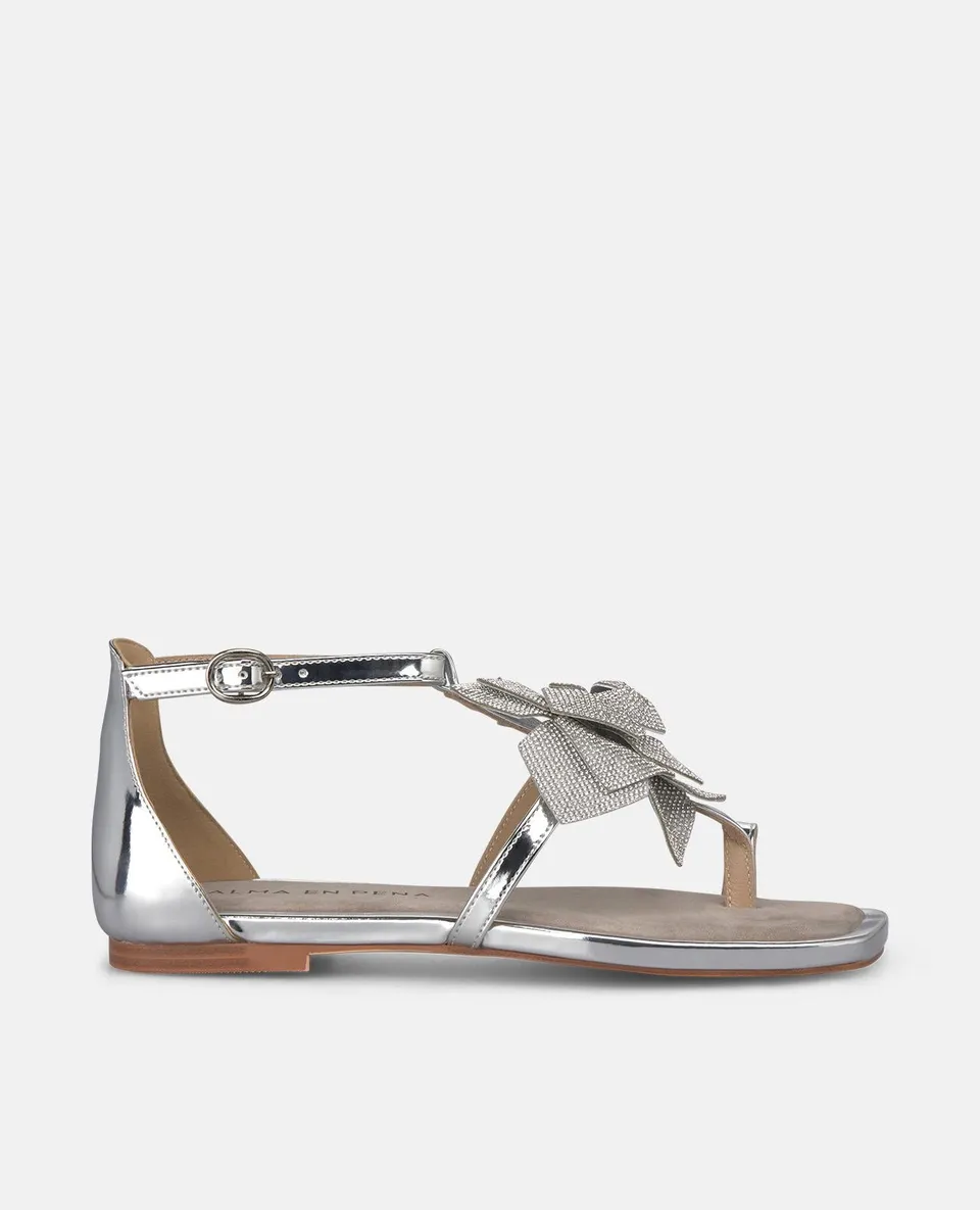 alma-en-pena-flower-flache-sandalen-1-cm-silber-eckig image 1