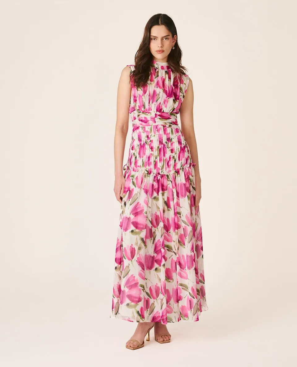 alma-en-pena-langes-blumenkleid-stehkragen-rosa image 1