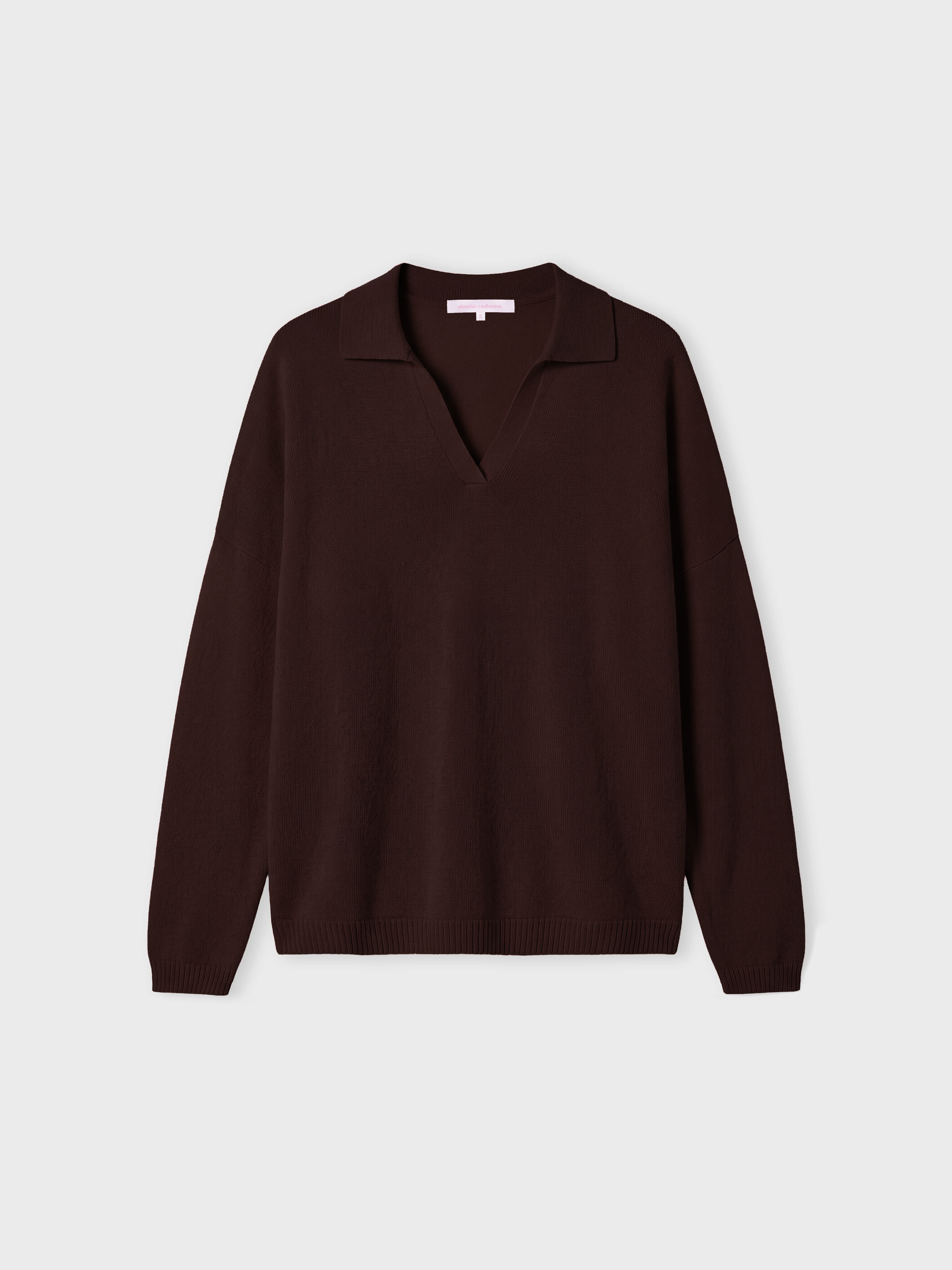 absolut-maya-damen-kaschmir-pullover-oversize-polo-kragen-dunkelbraun image 2