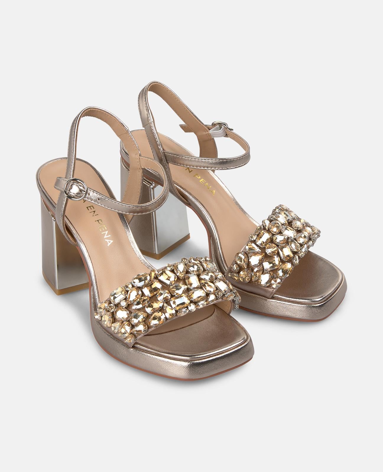 alma-en-pena-wide-strap-sandal-mit-strass-blockabsatz-8-5-cm-bronze image 2