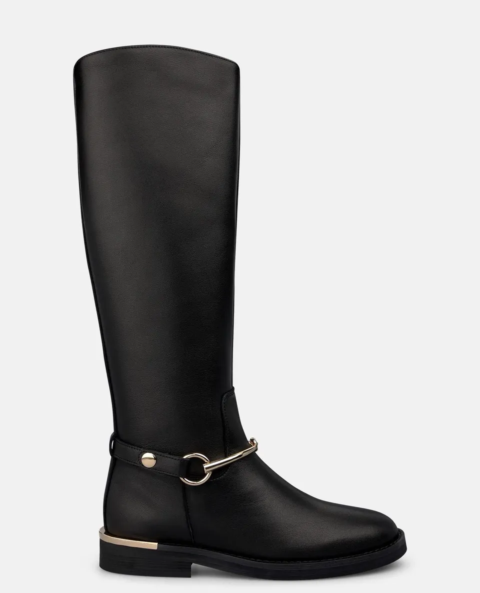 alma-en-pena-napa-leather-boots-flache-damen-stiefel-schwarz-3-cm-mit-zierriemen image 1
