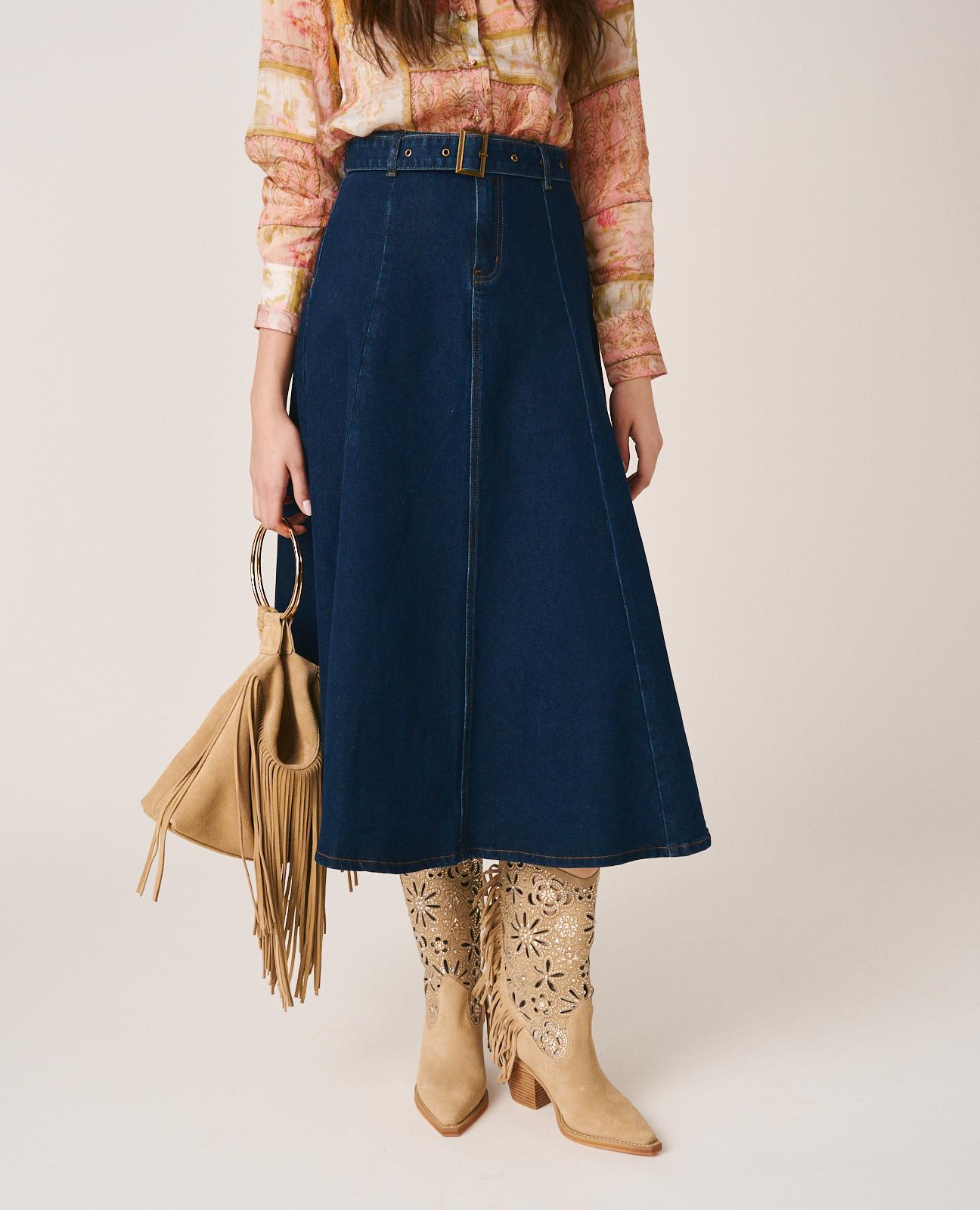alma-en-pena-denim-skirt-jeansrock-damenrock-dunkelblau-mit-g-rtel image 3