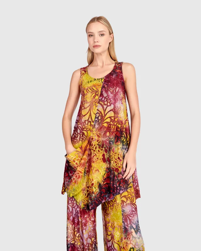 alembika-scattered-tunic-tank-damen-tunika-raspberry-gold image 1