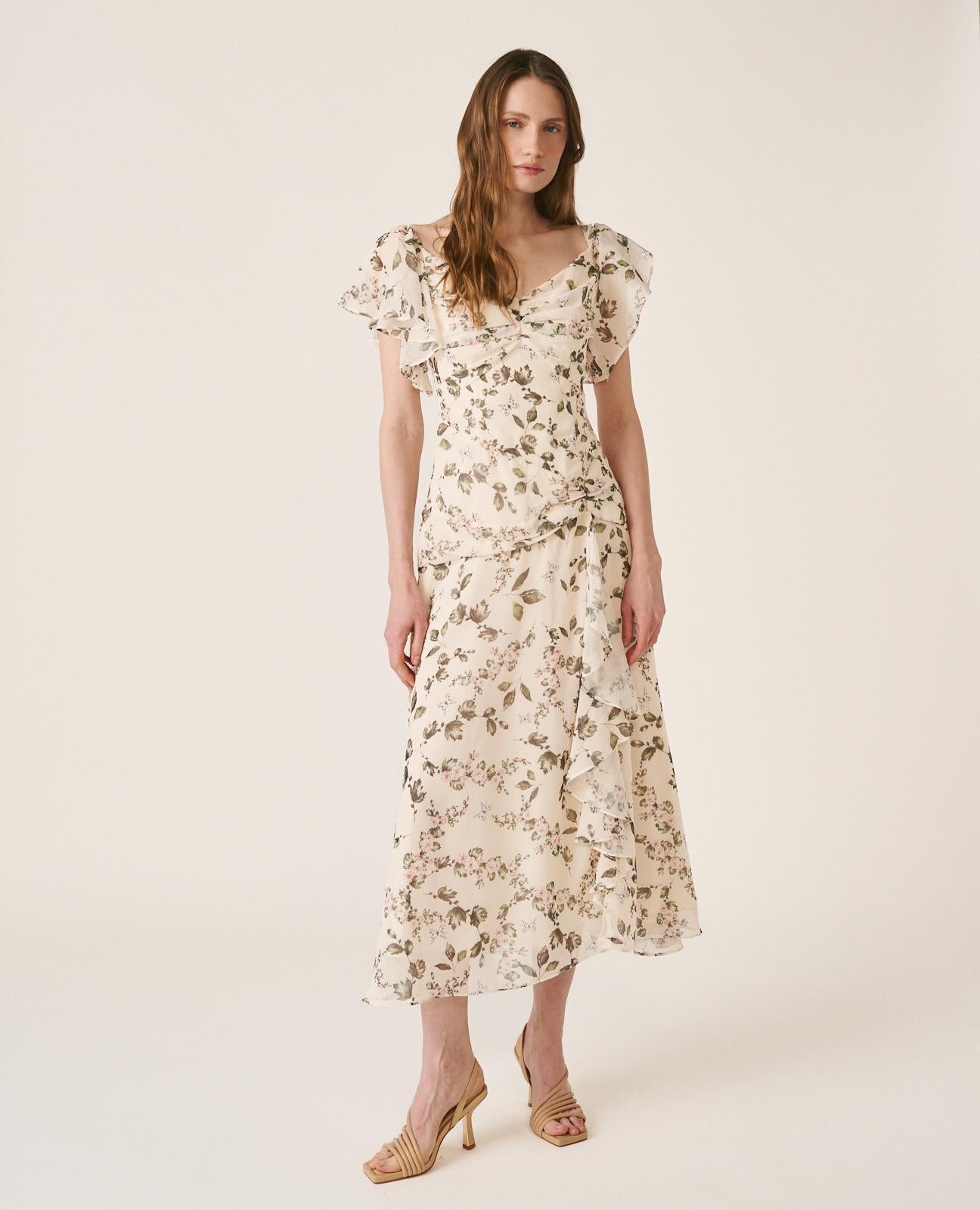 alma-en-pena-cape-sleeve-dress-langes-blumenkleid-gr-n-mit-v-ausschnitt image 6
