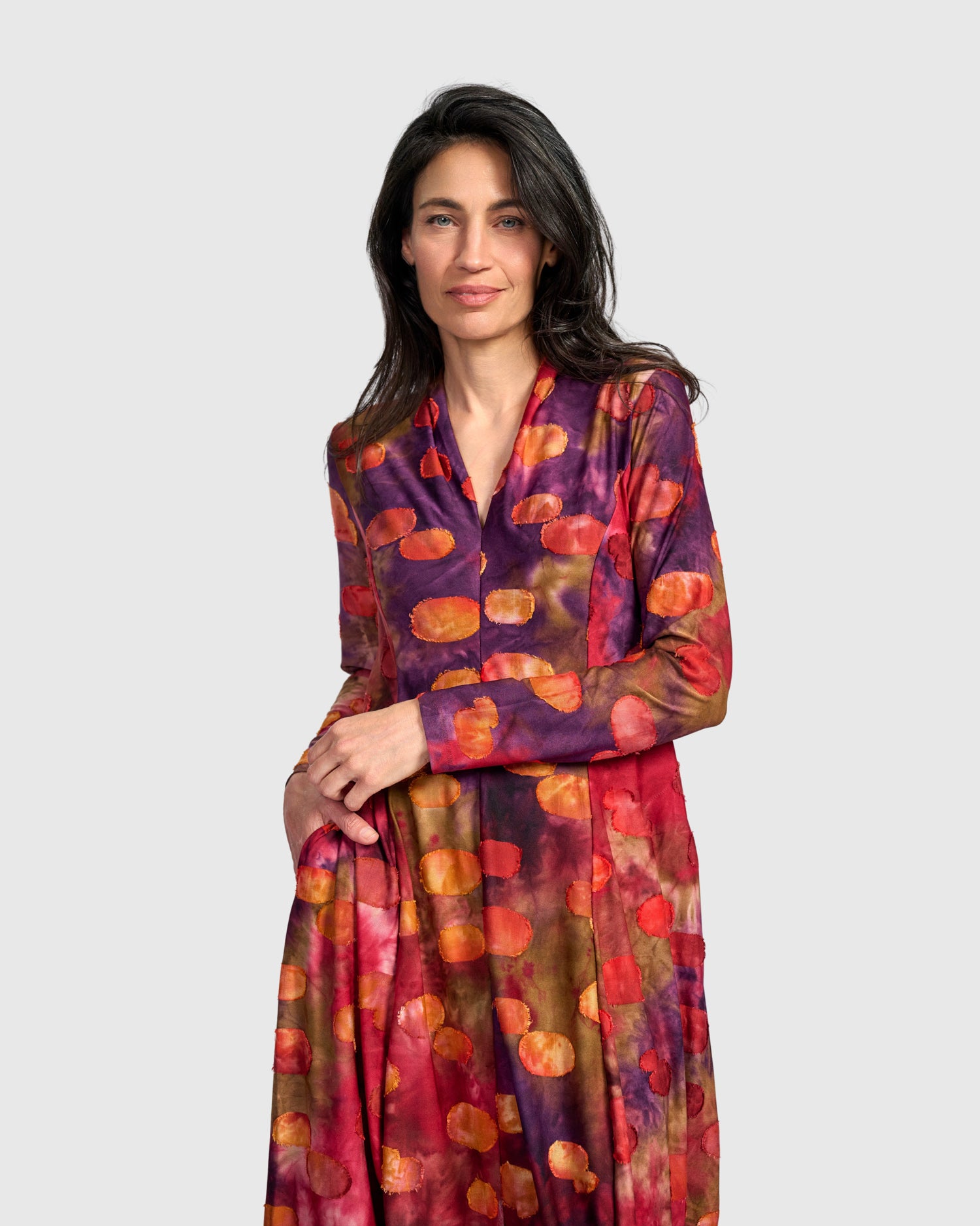 alembika-festoon-v-neck-cocoon-dress-ad920b-midi-kleid-berry-mix image 5