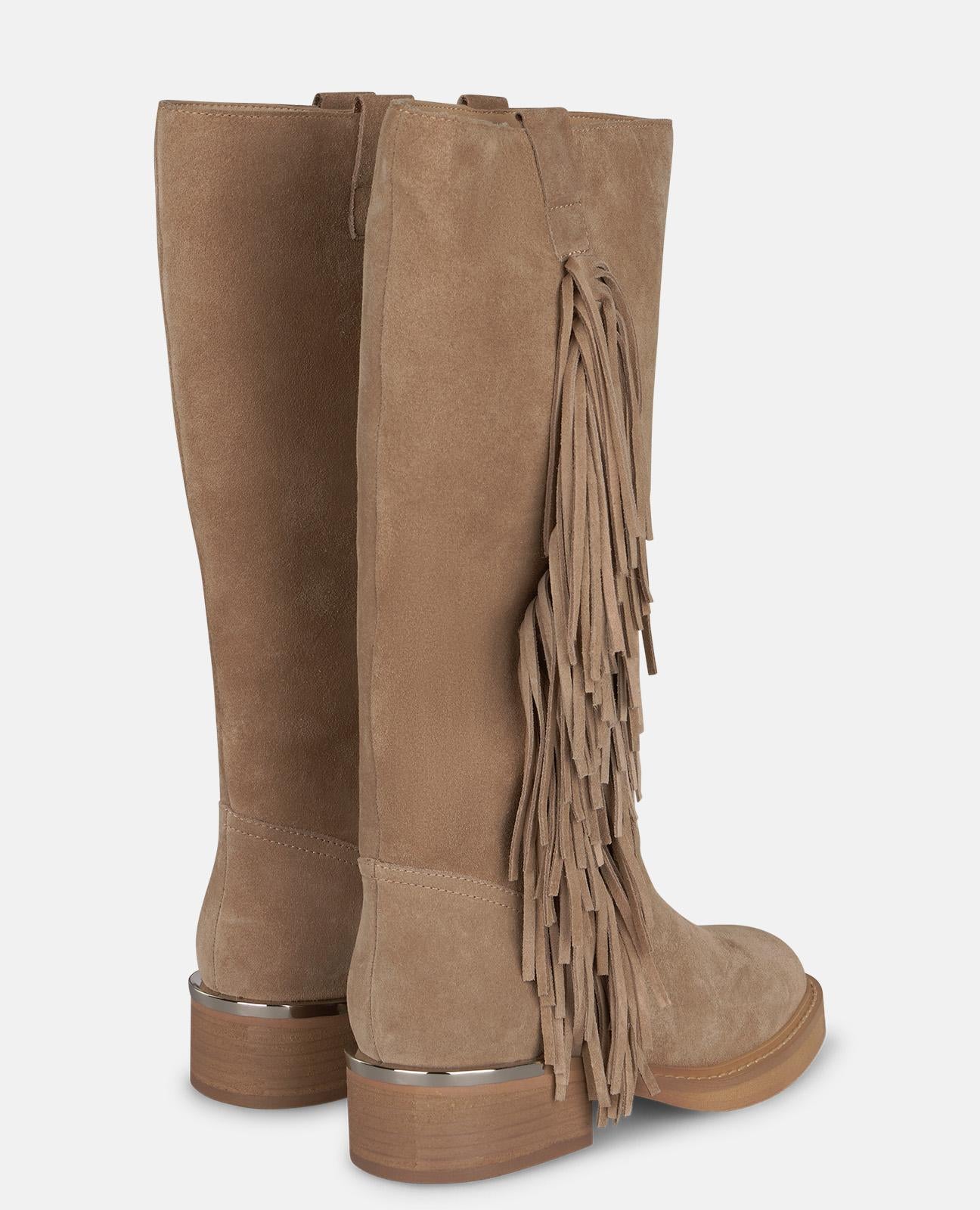 alma-en-pena-leder-stiefelette-mit-fransen-mink-4-cm-absatz image 3