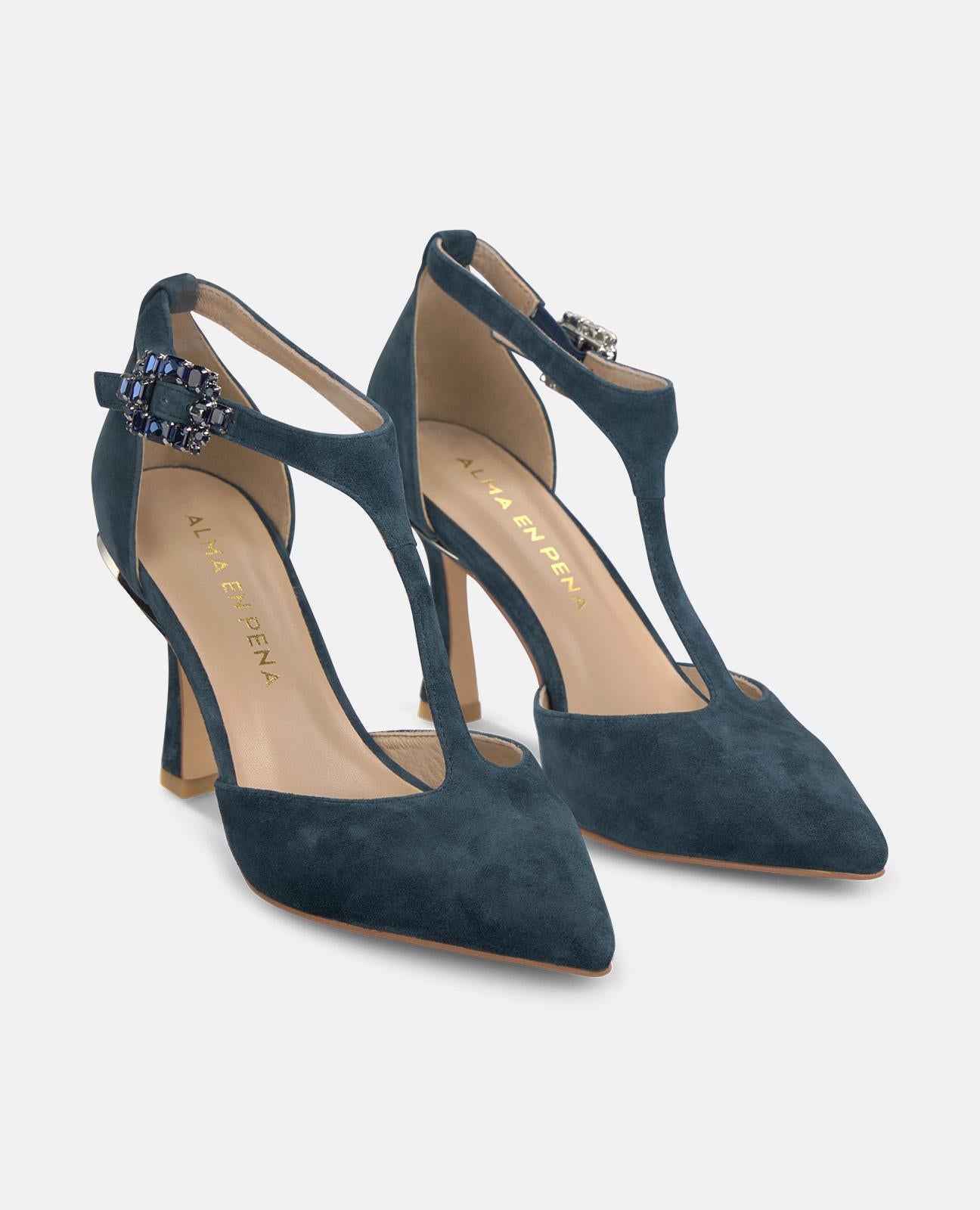 alma-en-pena-pumps-blau-mit-strass-schnalle-9-cm-pfennigabsatz image 2