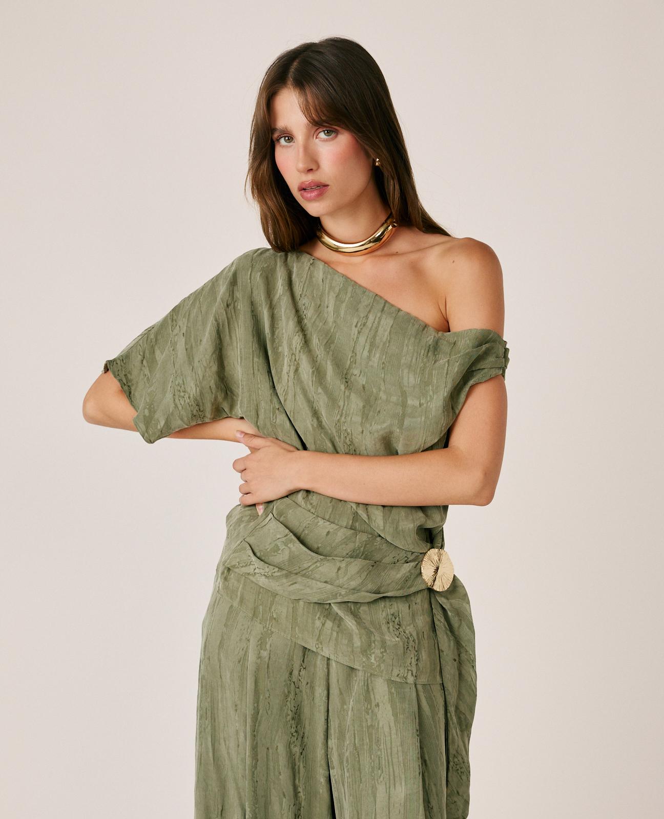 alma-en-pena-asymmetrische-jacquard-bluse-khaki image 4