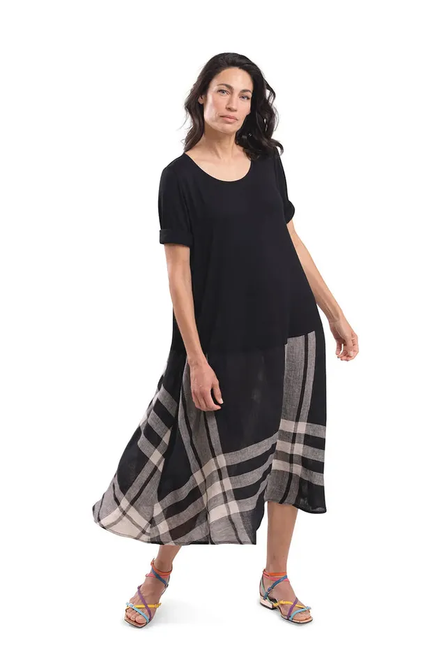 alembika-plaid-swing-kleid-black-multi image 1