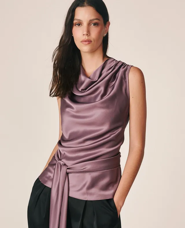 alma-en-pena-satin-bluse-mit-wasserfallausschnitt-lavendel-rmellos image 1