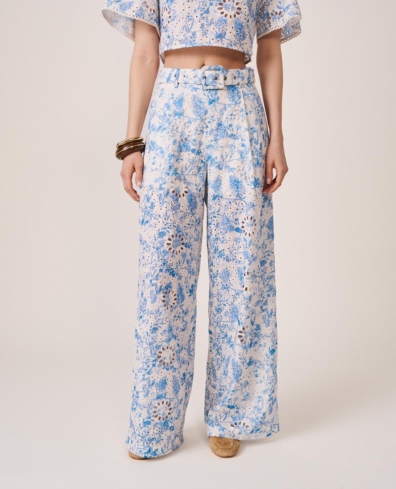 alma-en-pena-wide-leg-hose-plissee-blumen-blau image 4