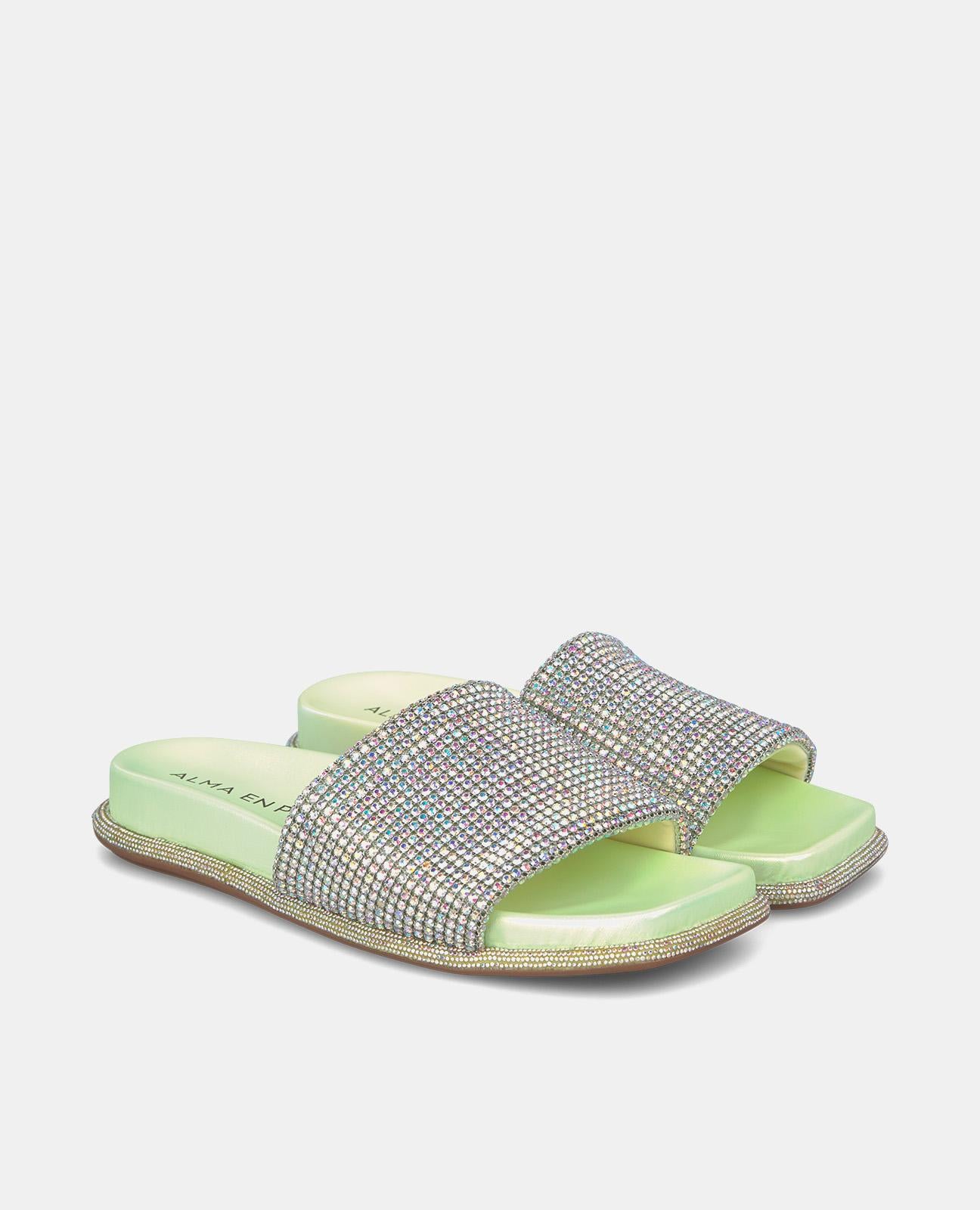 alma-en-pena-flache-sandale-mit-strass-riemen-in-gr-n-eckig image 2