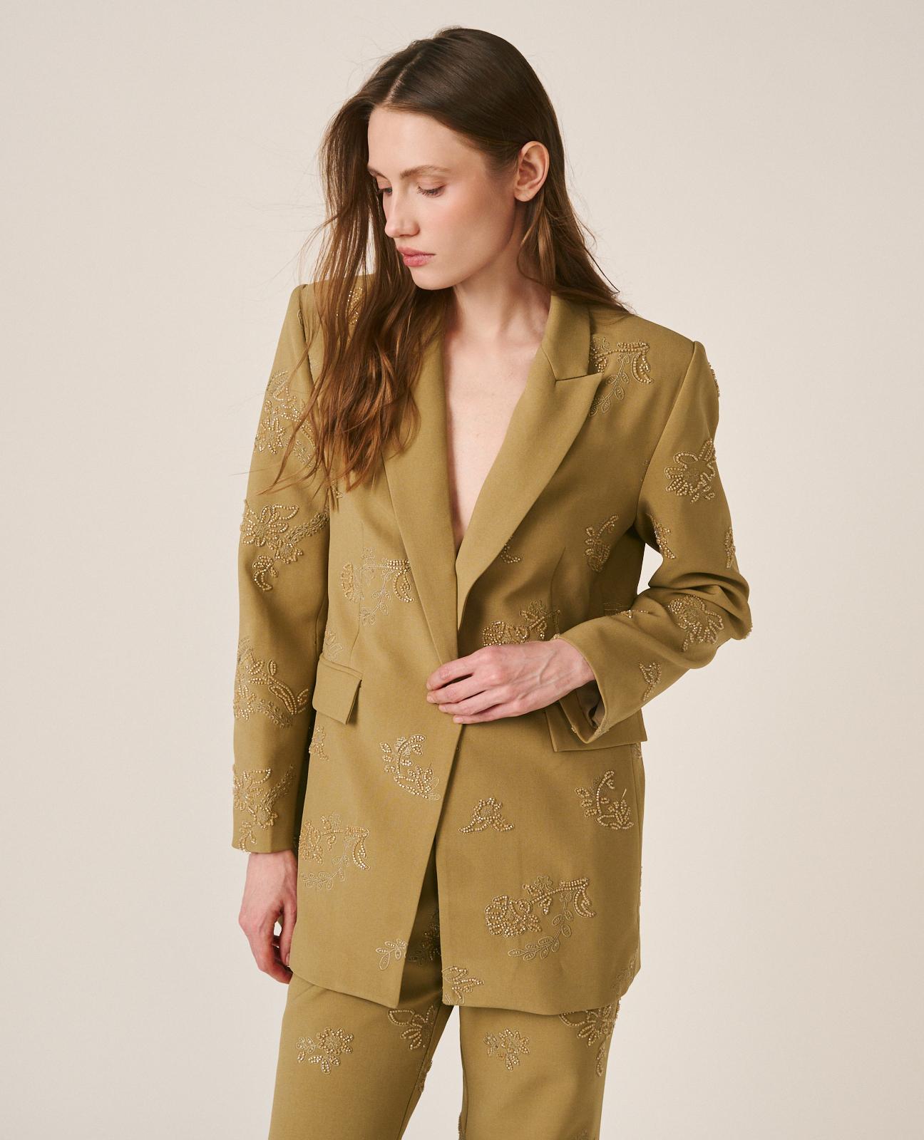 alma-en-pena-crepe-blazer-caqui-lang-mit-knopfverschluss image 4
