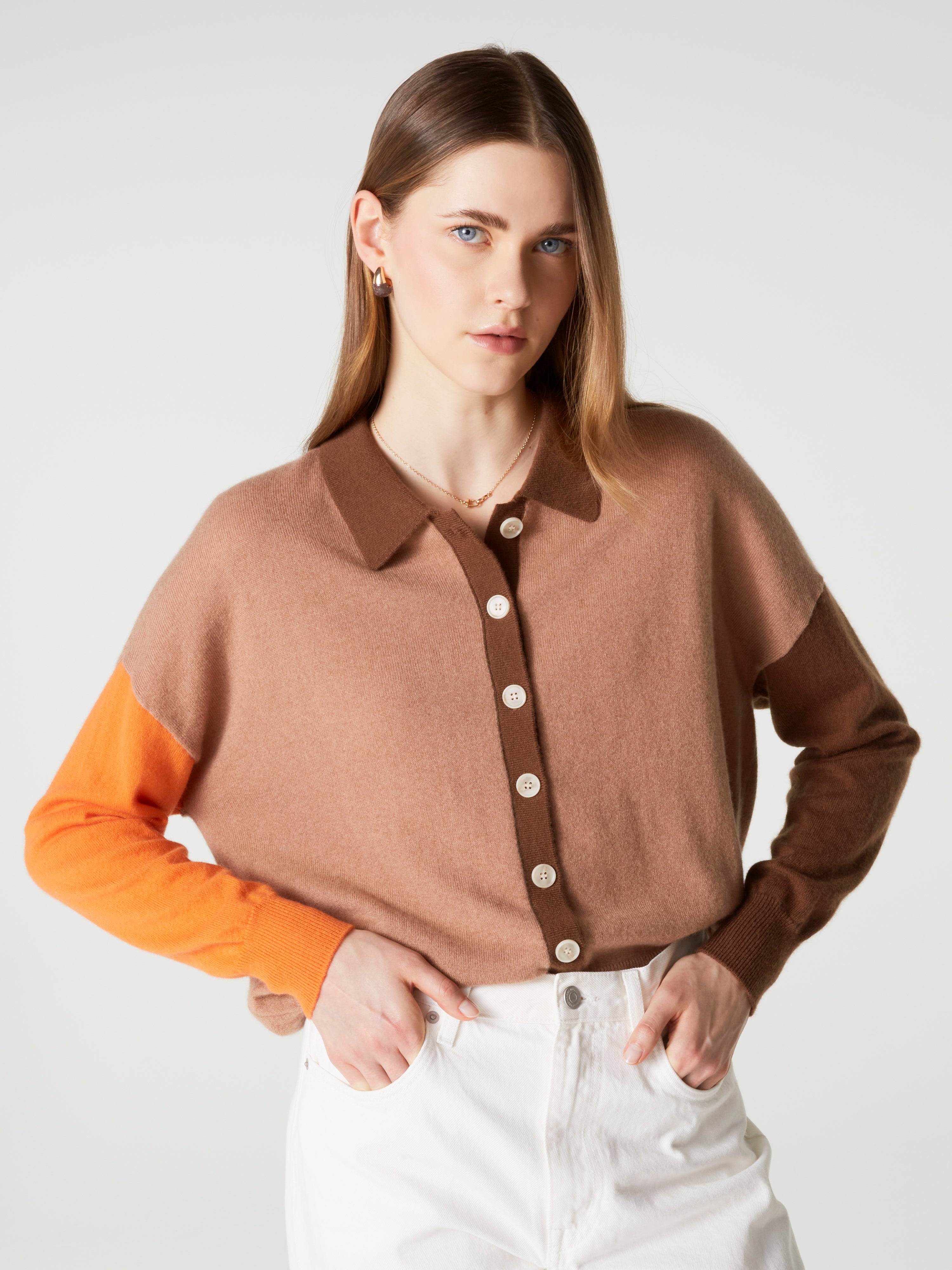 absolut-majura-fancy-damen-kaschmir-hemd-polo-kragen-bicolor-braun image 2