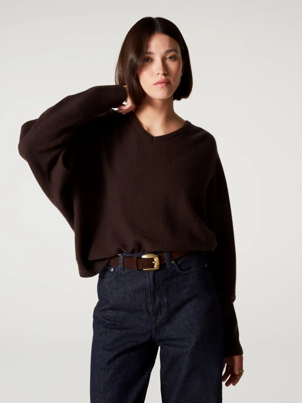 absolut-romane-v-pullover-aus-kaschmir-mit-puff-rmeln-dunkelbraun image 1