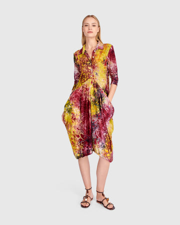 alembika-tangle-draped-pockets-kleid-raspberry-gold image 2