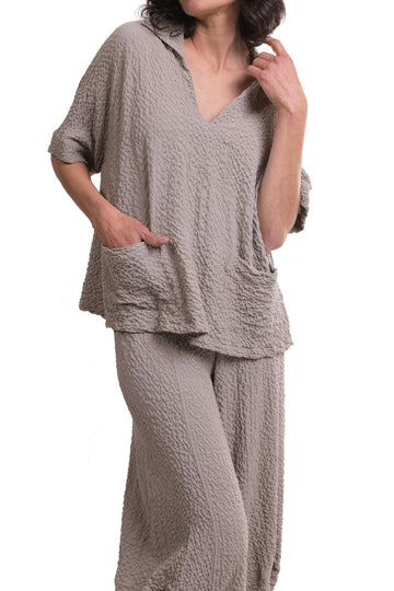alembika-crepe-polo-top-stone image 2
