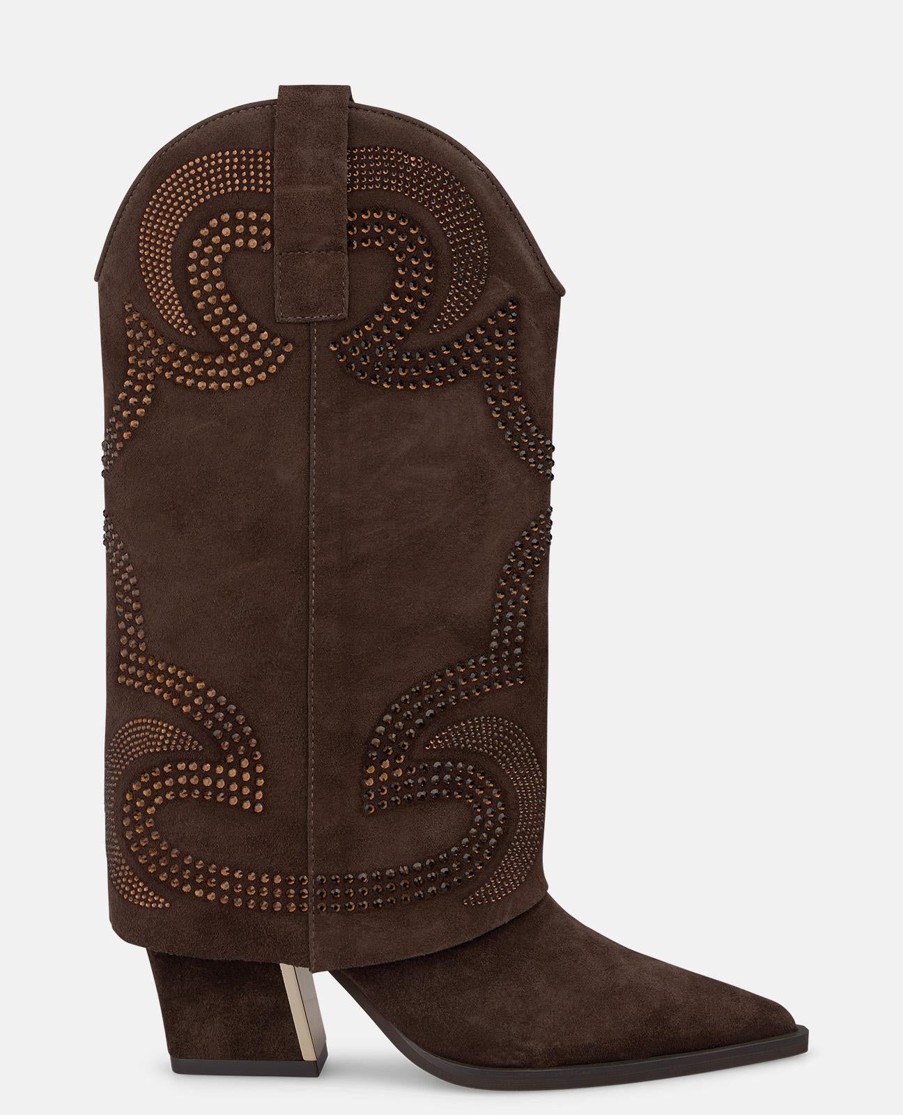 alma-en-pena-suede-cowboystiefel-mit-strass-braun image 1
