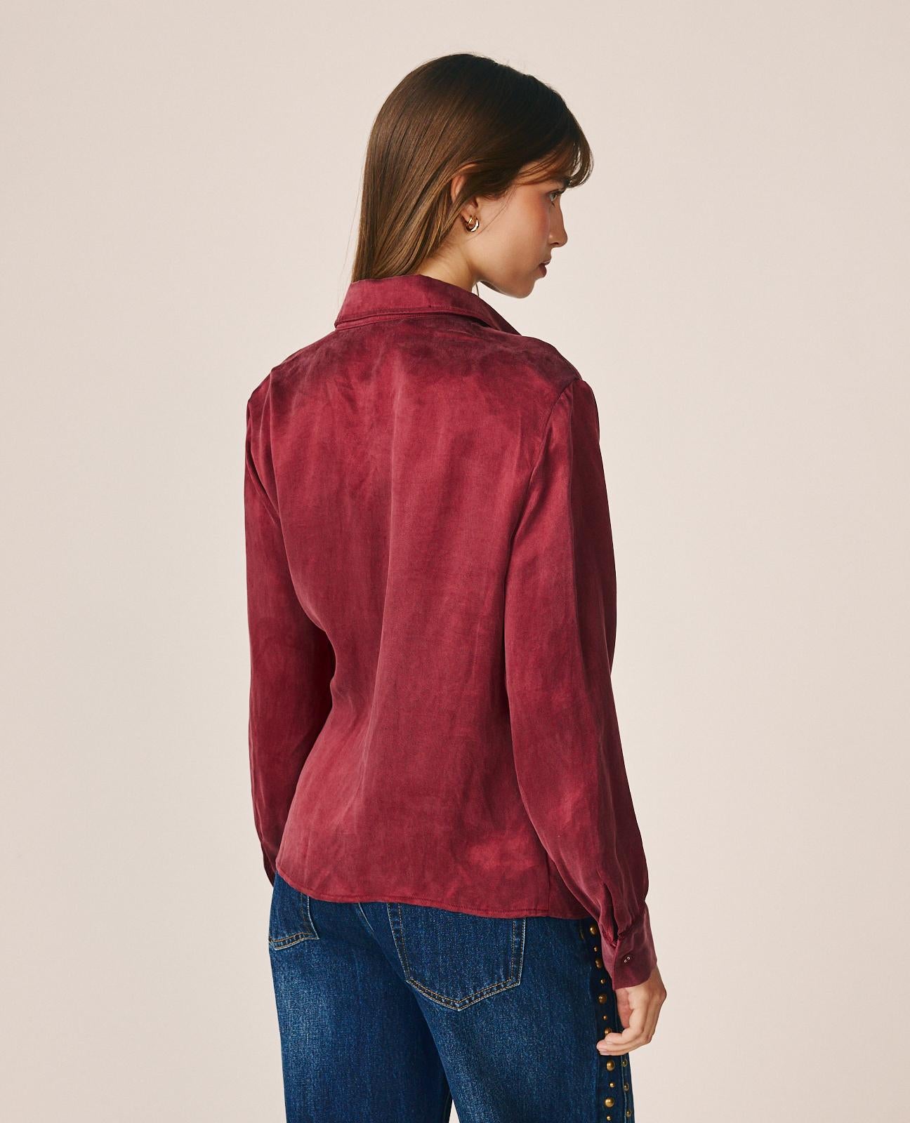 alma-en-pena-satin-shirt-style-bluse-bordeaux-lyocell image 6