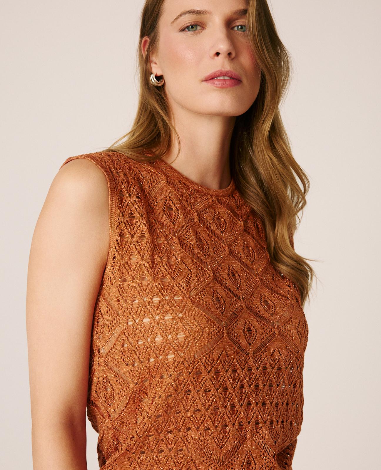 alma-en-pena-top-low-cut-cut-out-stricktop-braun-mit-lurex image 4