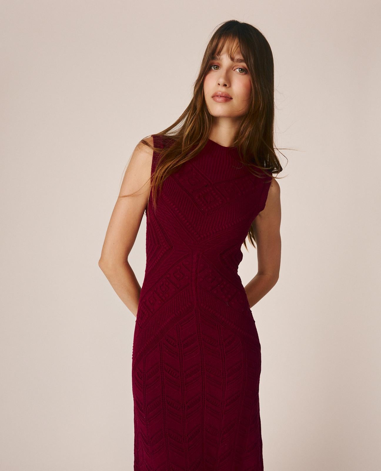 alma-en-pena-openwork-knit-maxikleid-bordeaux-100-baumwolle image 1