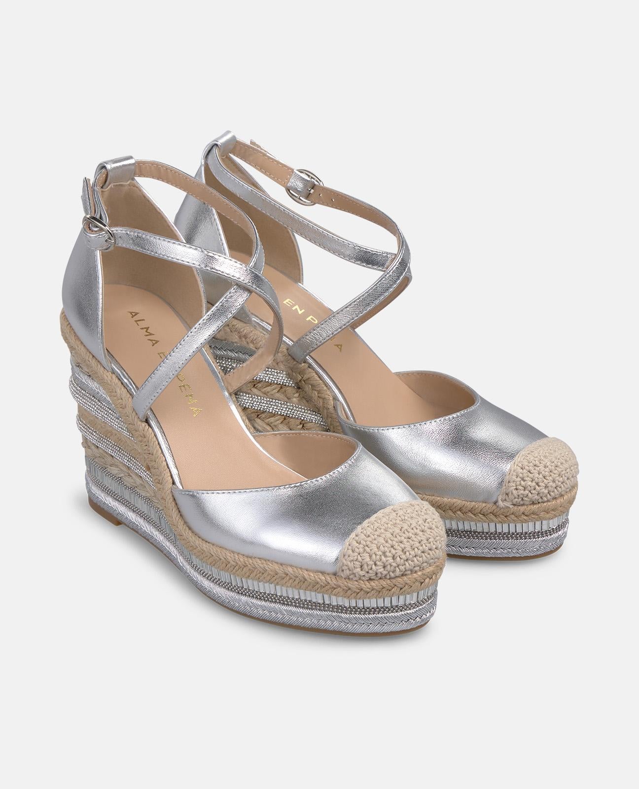 alma-en-pena-wedge-keilsandalette-silber-mit-flecht-details-9-8-cm image 2