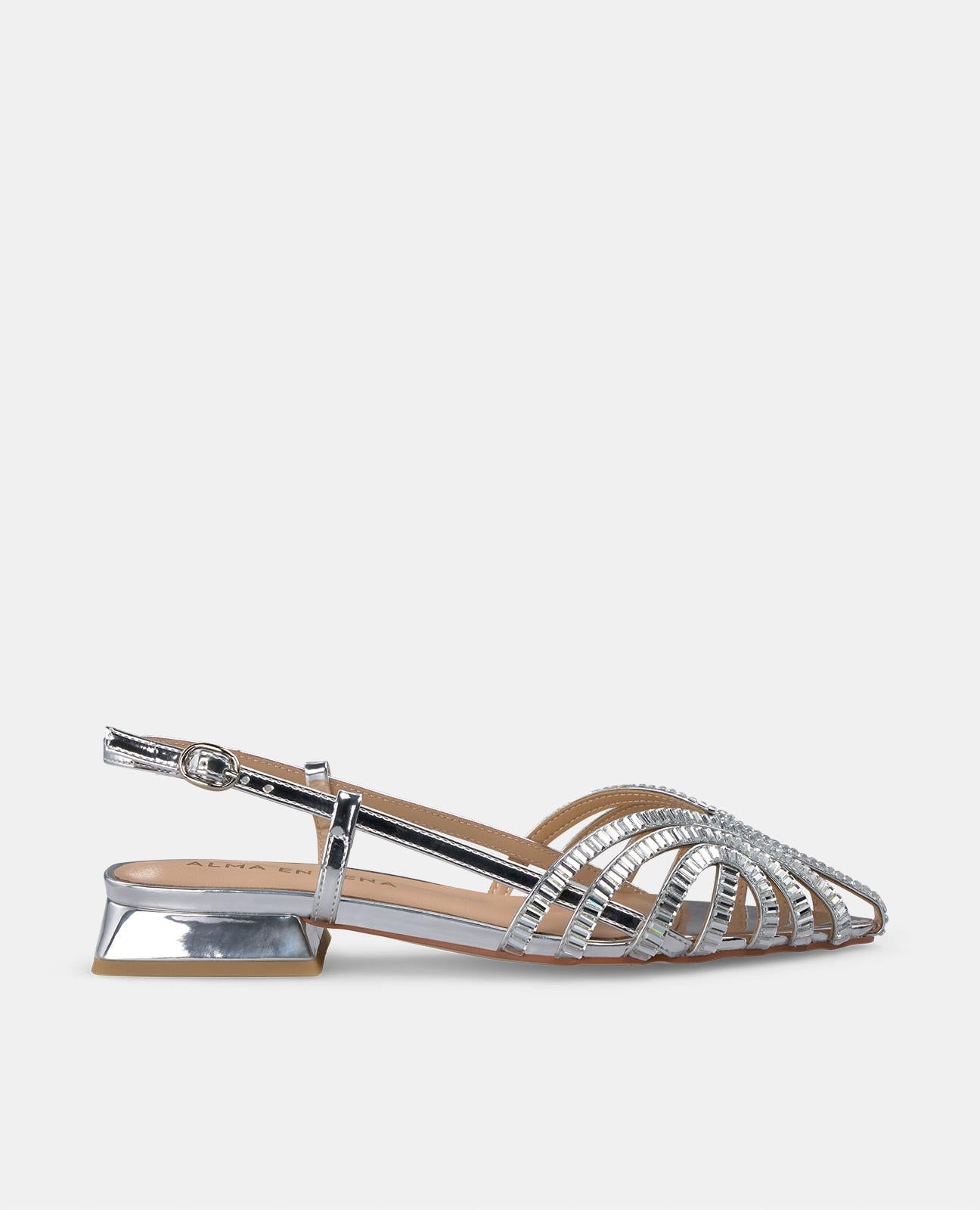 alma-en-pena-clogs-silber-mit-strass-flache-pantolette-spitze-kappe-2-cm image 1