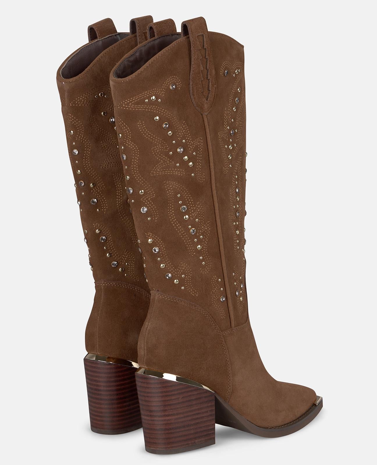 alma-en-pena-alfa-61091-stiefeletten-mit-absatz-nieten-strass-camel-7-cm image 3