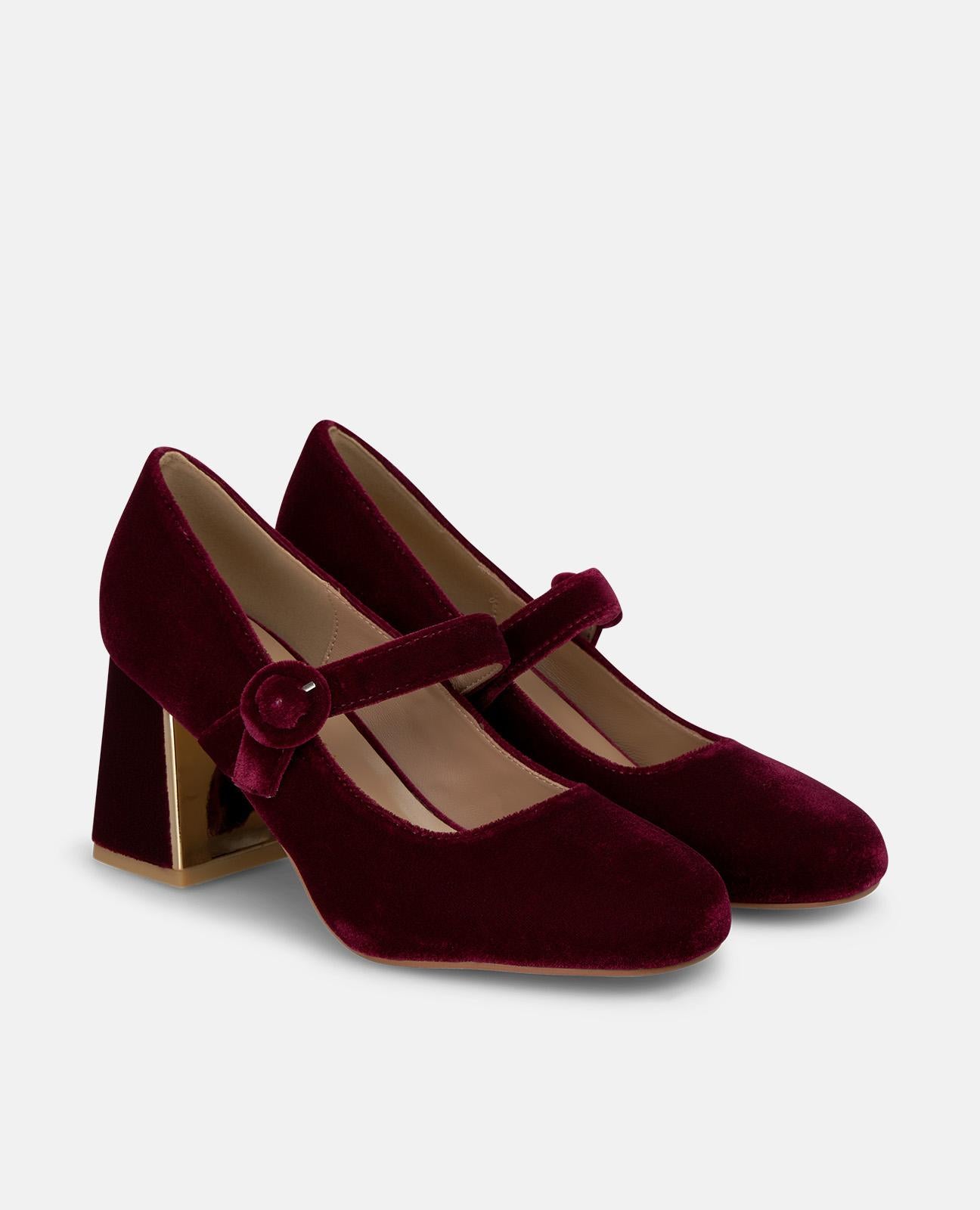 alma-en-pena-velvet-damen-pumps-samt-bordeaux-7-cm-mit-schnalle image 2