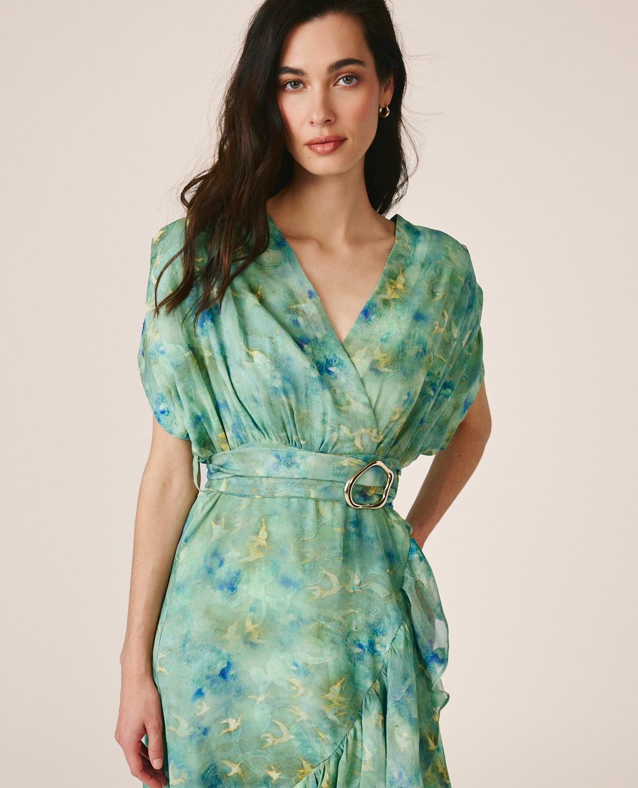 alma-en-pena-maxikleid-mit-kurzarm-gr-n-bedruckt image 2