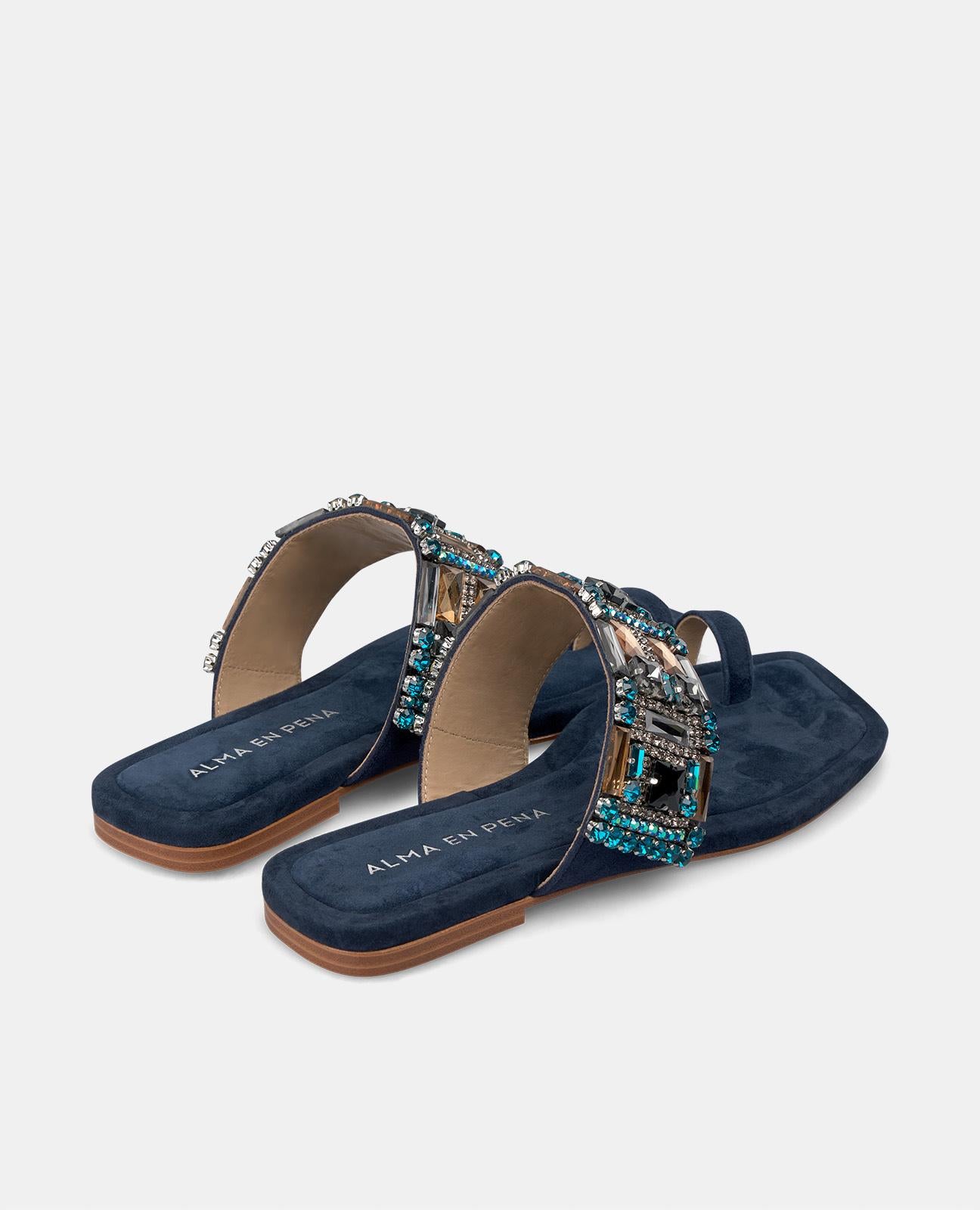 alma-en-pena-flache-sandalen-eckkappe-strass-blau image 3