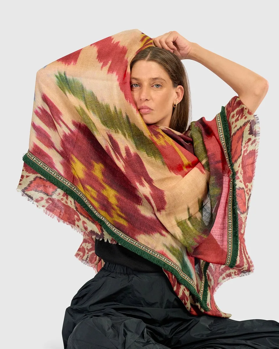 alembika-sheaf-schal-ikat-maroon-wolle-seide image 1