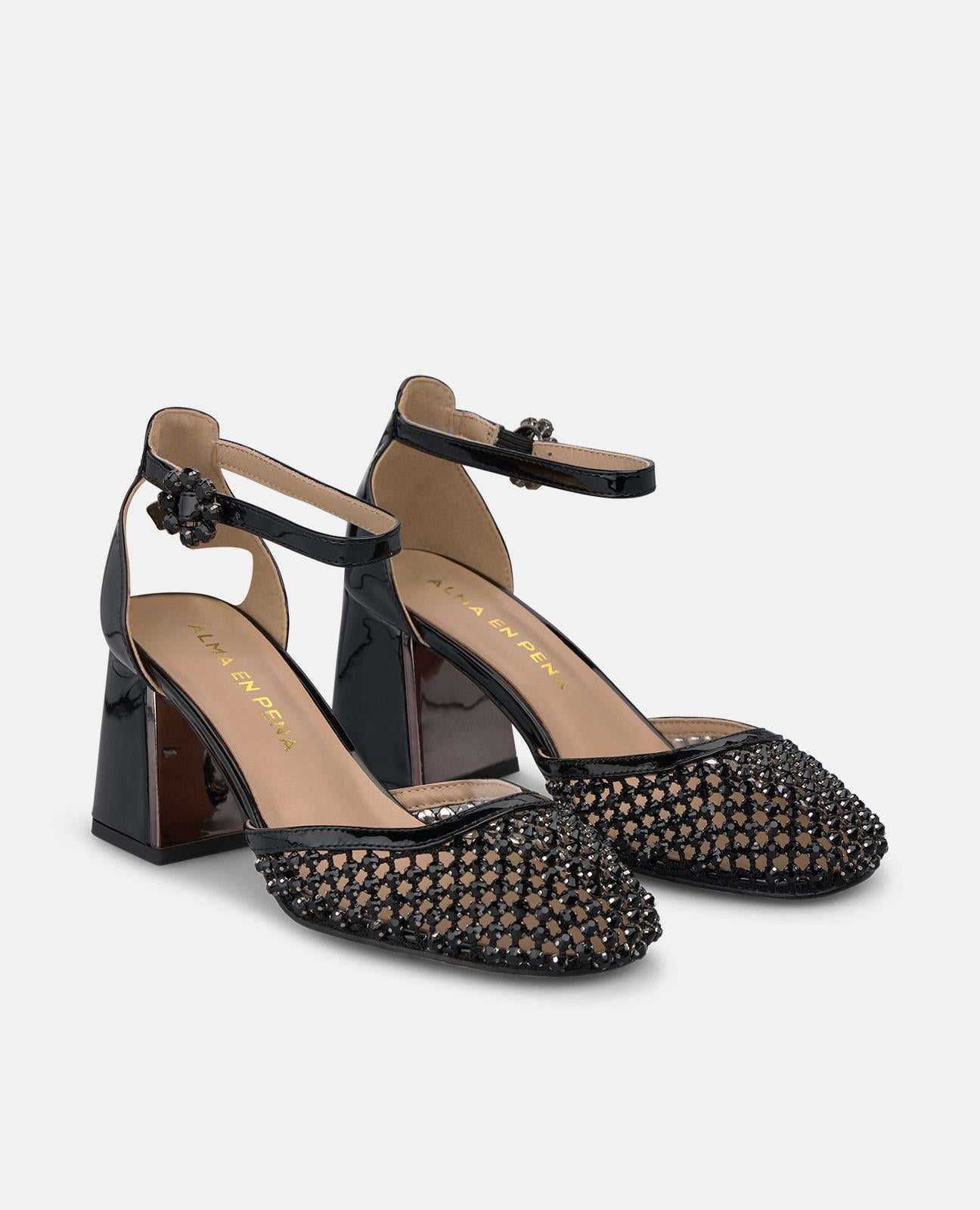 alma-en-pena-mesh-pumps-mit-strass-schwarz-7-cm-blockabsatz image 2