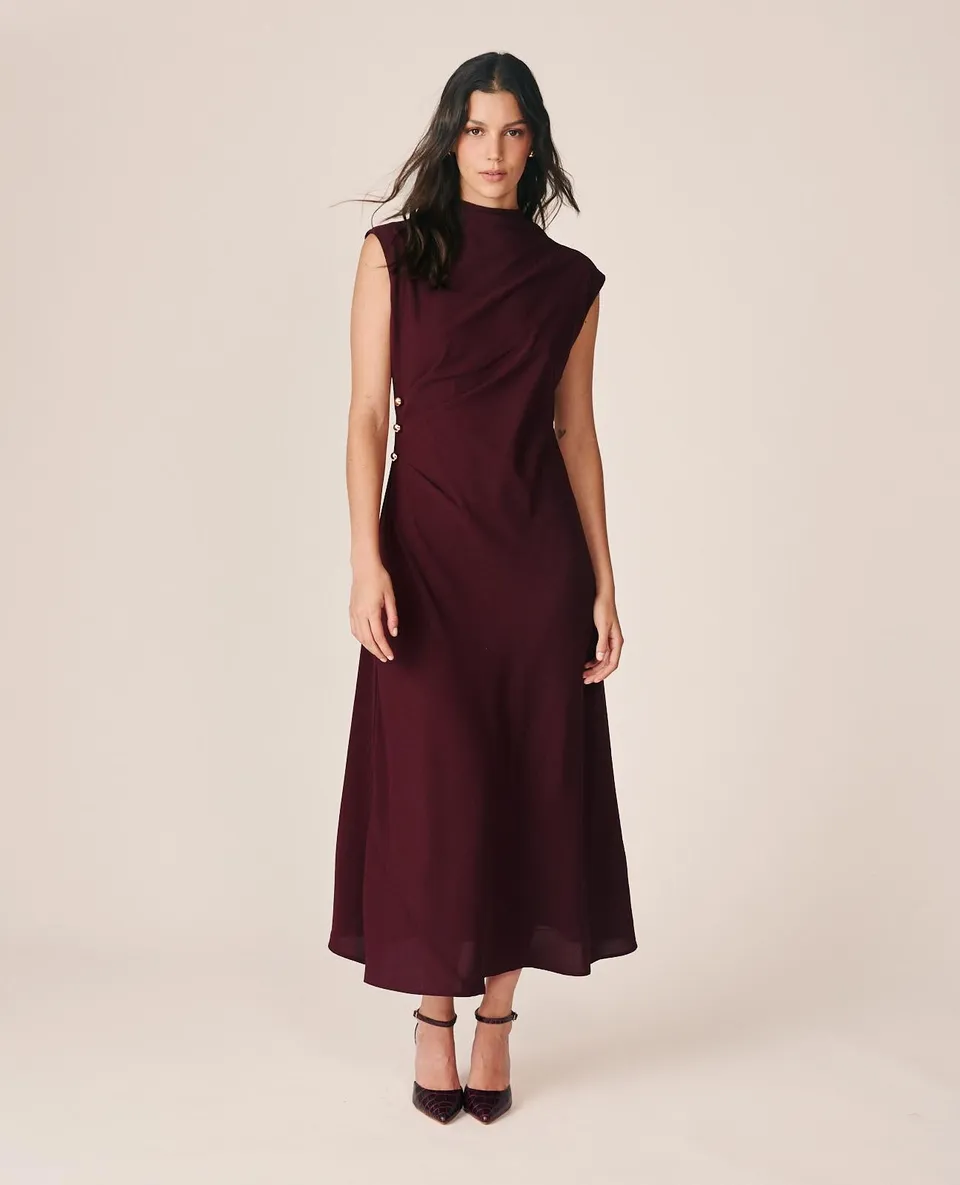 alma-en-pena-langes-crepe-kleid-bordeaux-rmellos-mit-drapierung image 1