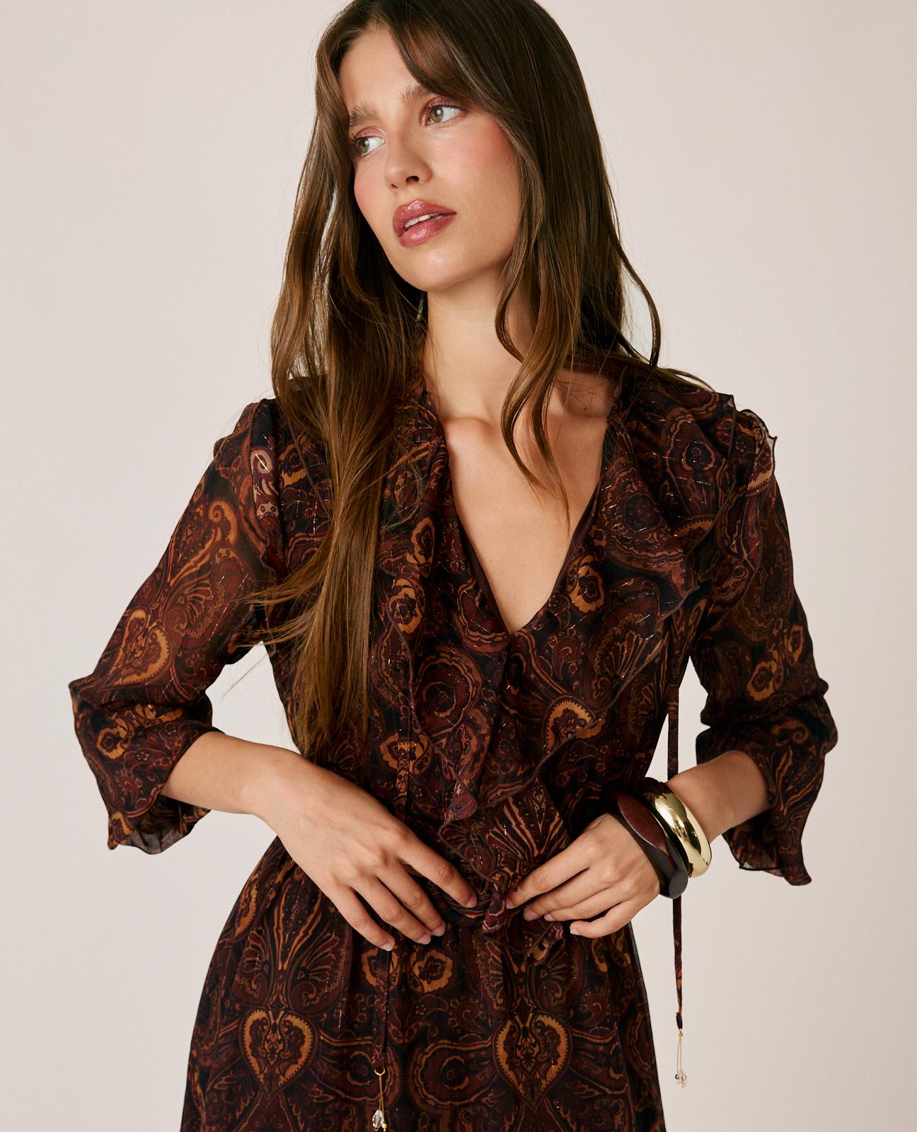 alma-en-pena-chiffon-midikleid-paisley-braun-mit-r-schen image 4