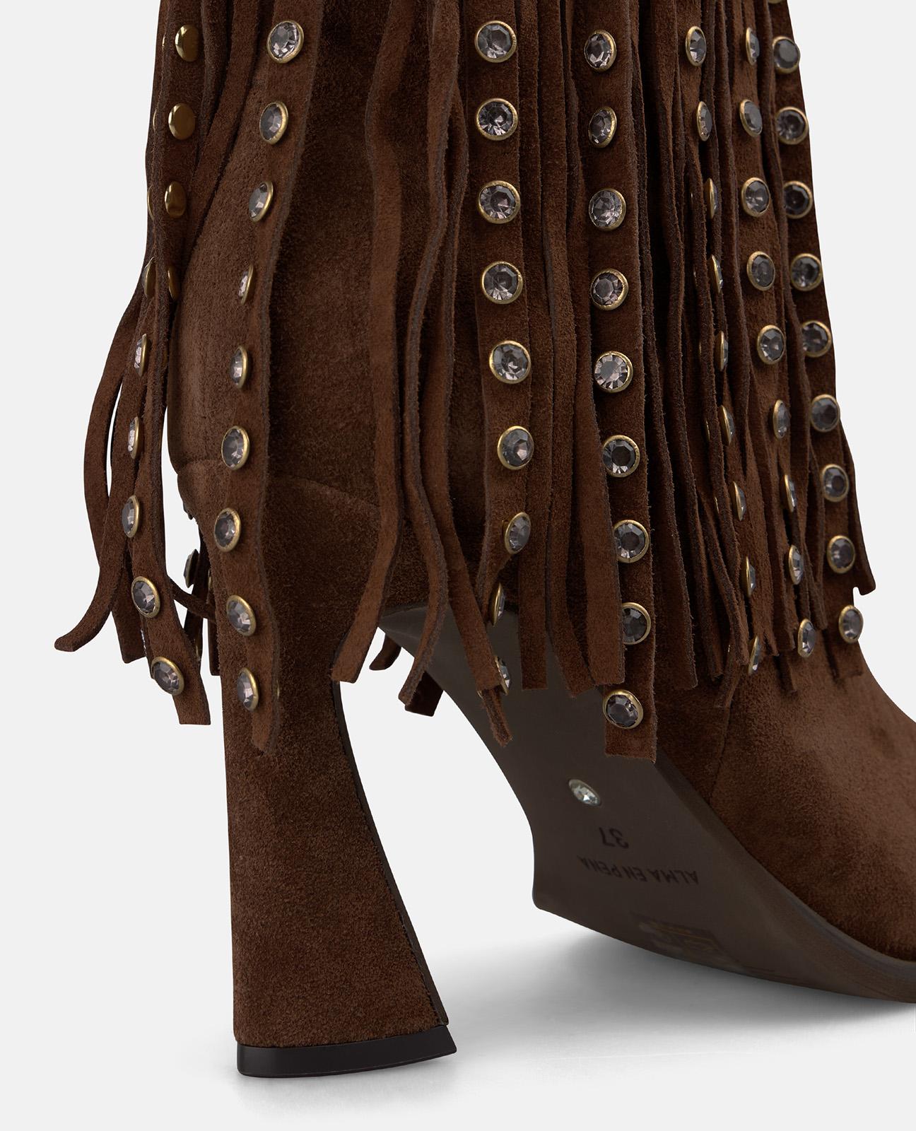 alma-en-pena-suede-ankle-boots-mit-fransen-camel-9-cm-trichterabsatz image 4