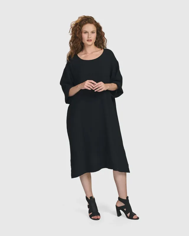 alembika-oasis-t-shirt-kleid-schwarz-midi-kaftan-kleid-aus-baumwolle image 1