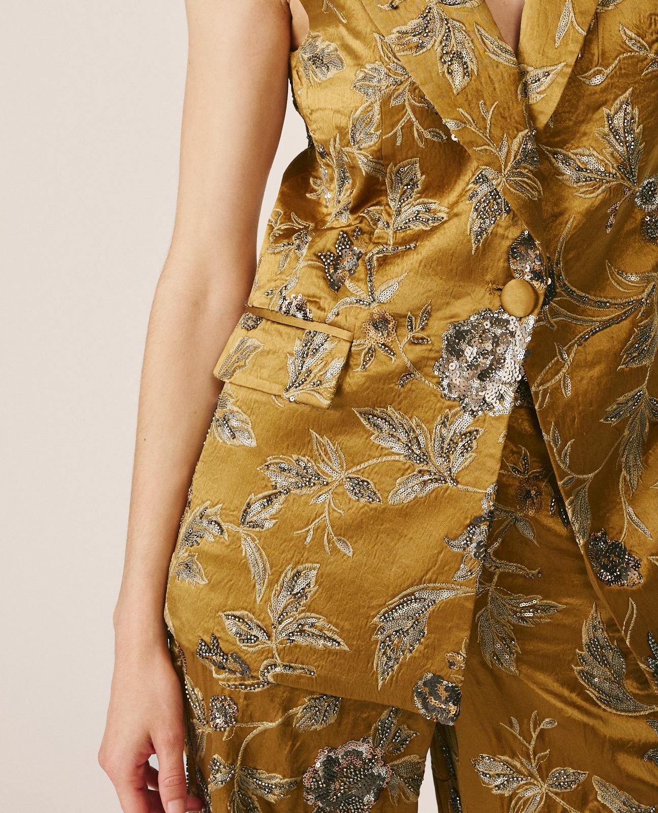 alma-en-pena-floral-vest-taillierte-satin-weste-khaki image 7