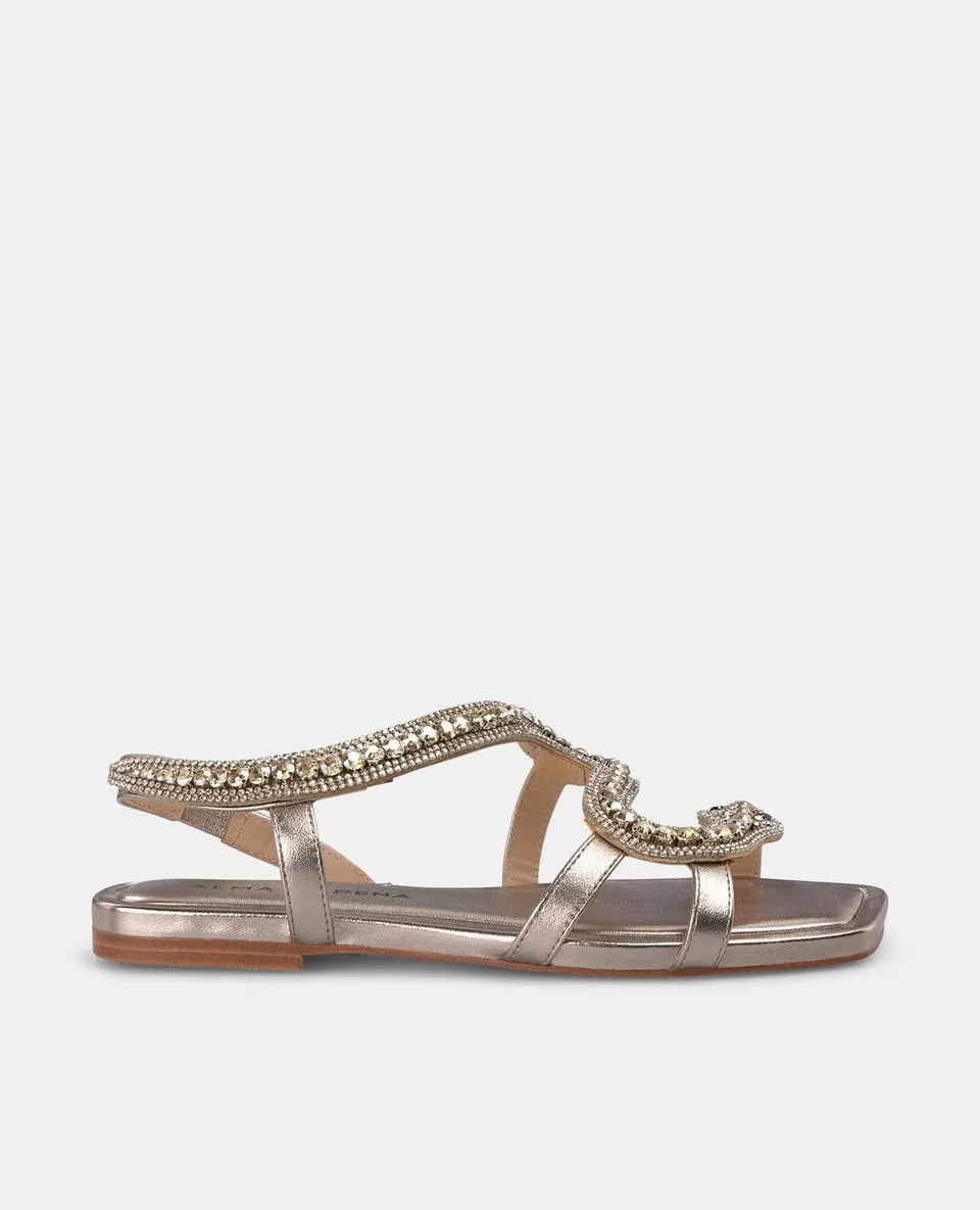 alma-en-pena-snake-flach-sandale-bronze-strass-1-cm image 1