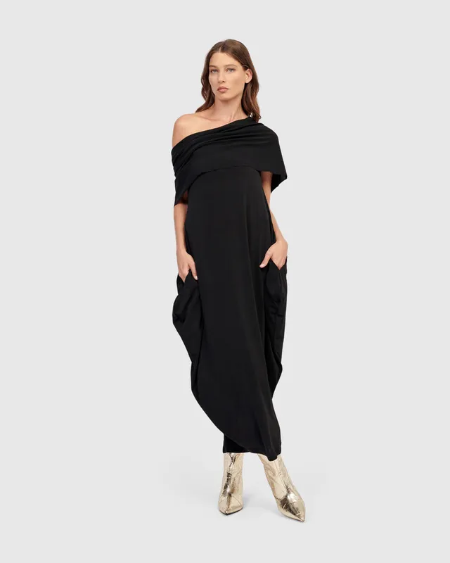 alembika-savoir-maxi-dress-black-cocoon-maxikleid-mit-taschen image 1