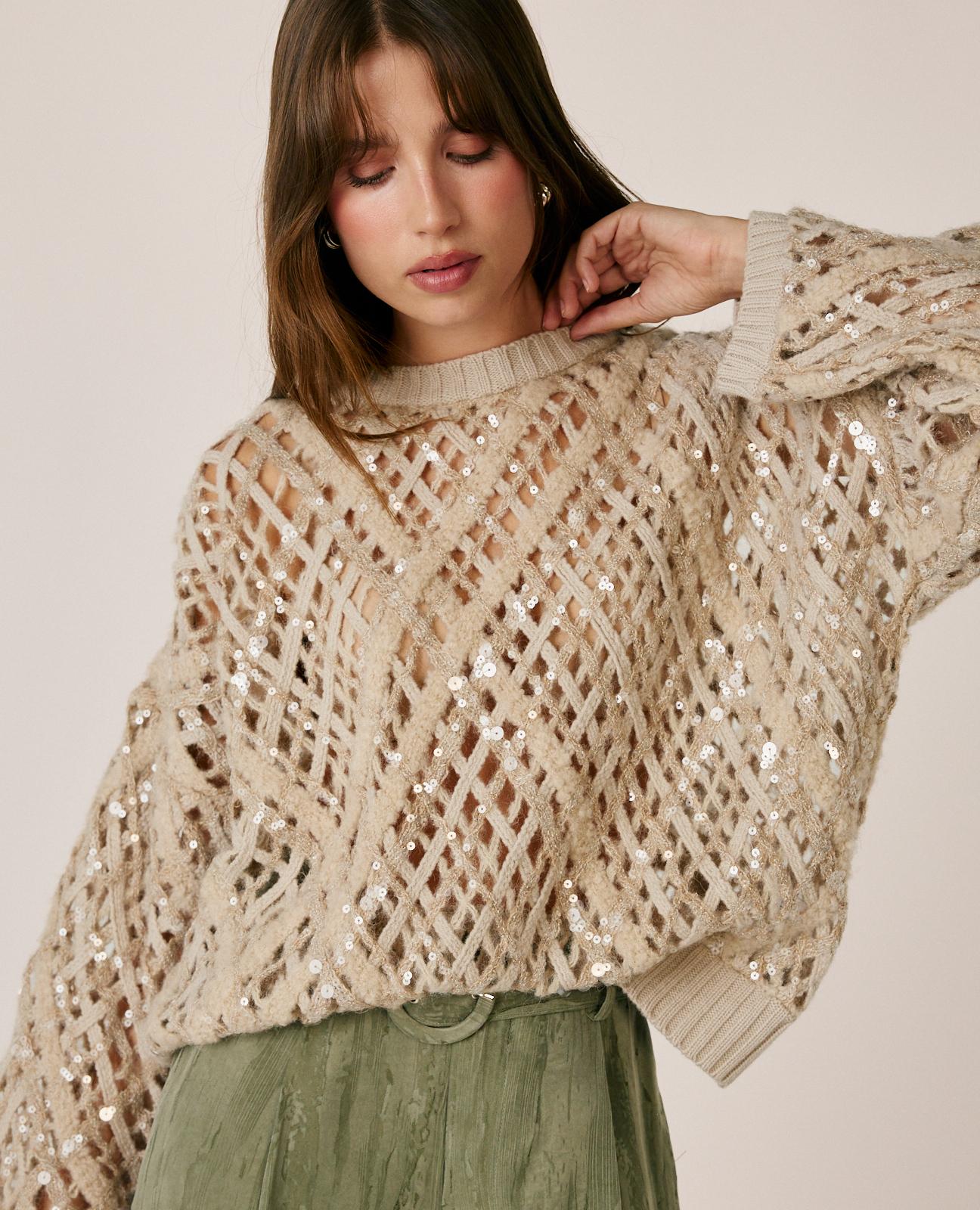 alma-en-pena-pailletten-pullover-braun-strickpullover-mit-rundhals image 2