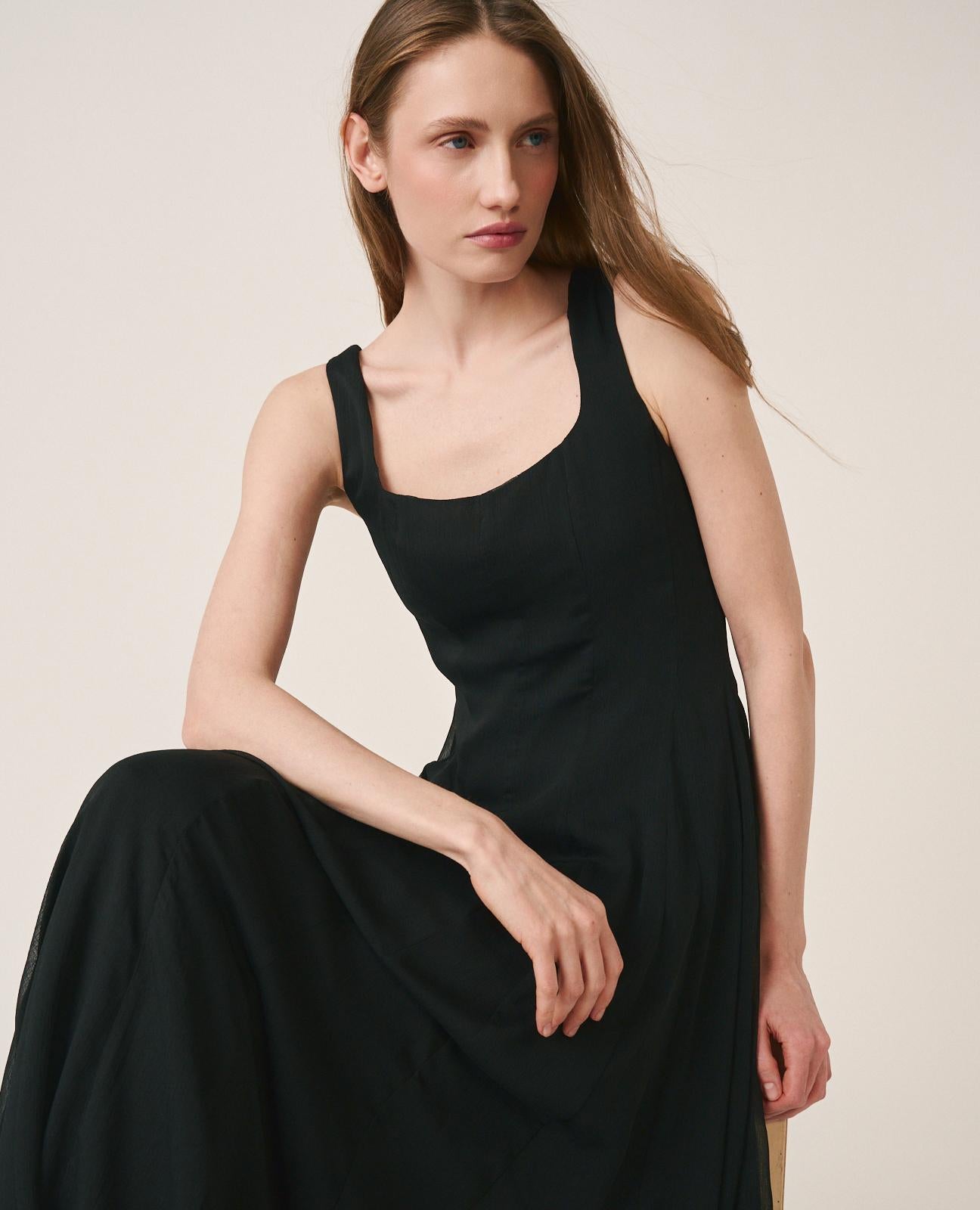 alma-en-pena-midi-chiffonkleid-schwarz-a-linie image 4