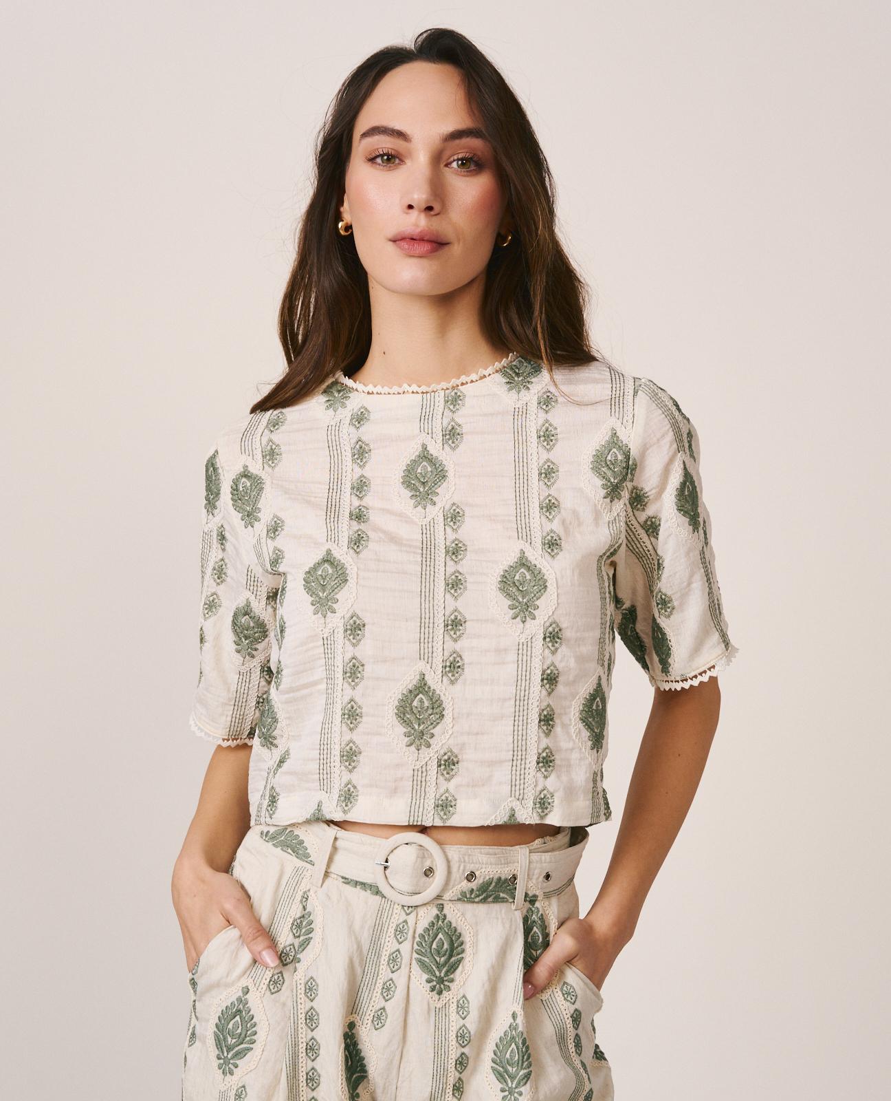 alma-en-pena-short-sleeve-top-top-mit-geometrischer-stickerei image 1