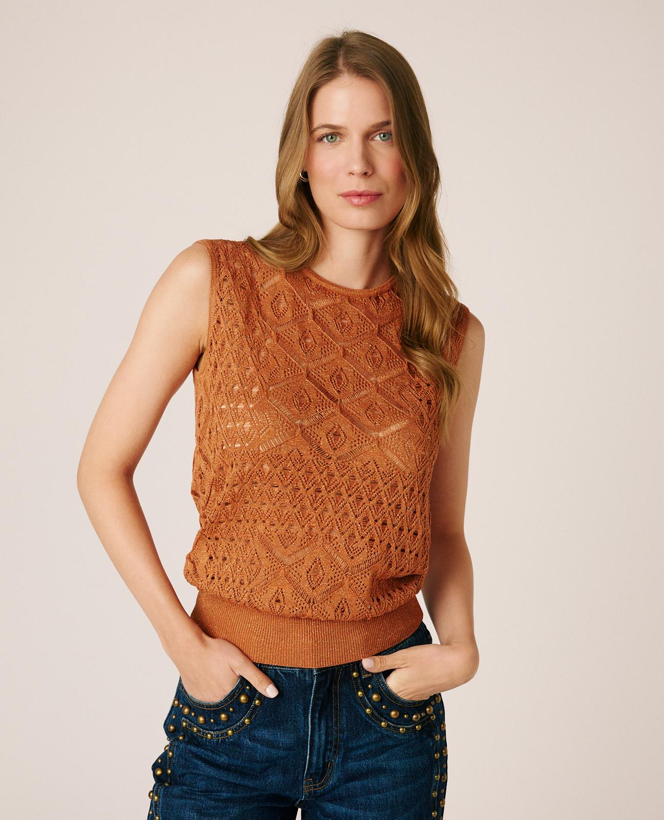 alma-en-pena-top-low-cut-cut-out-stricktop-braun-mit-lurex image 5
