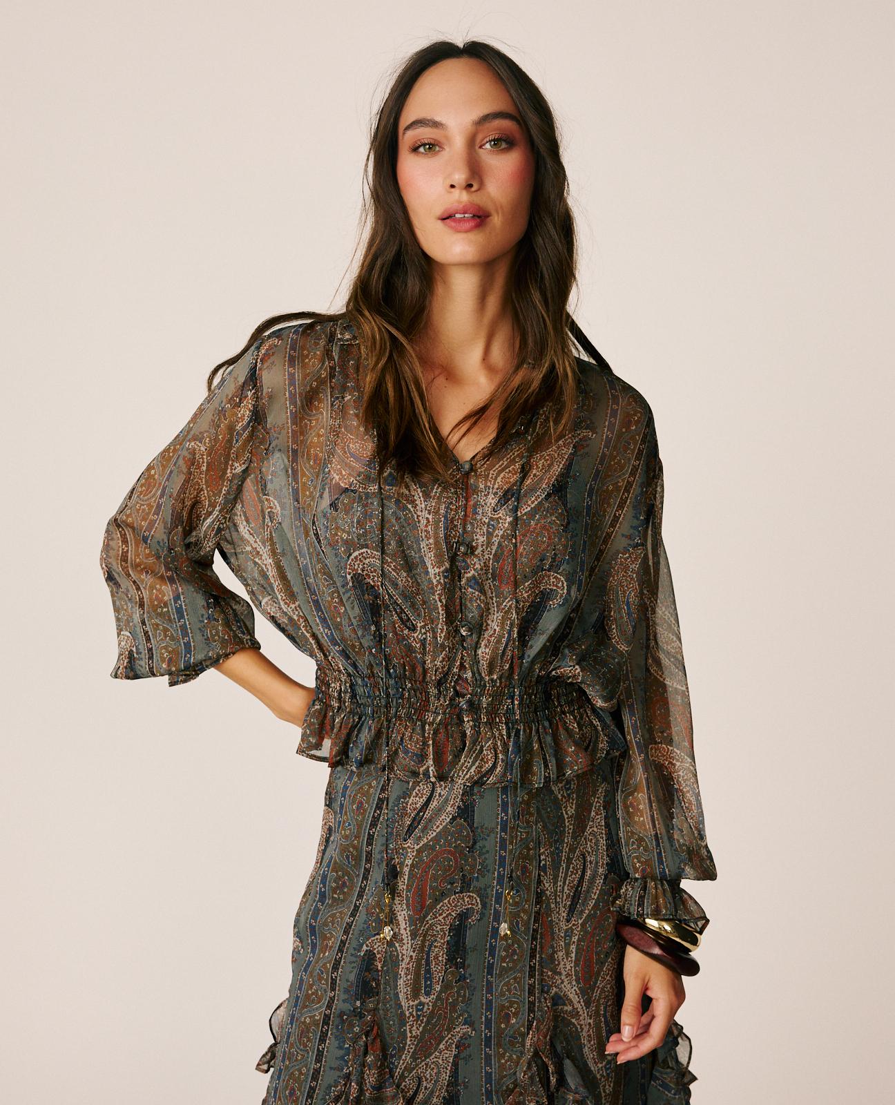 alma-en-pena-chiffon-blouse-with-ruffles-chiffonbluse-grau-mit-schleife image 3