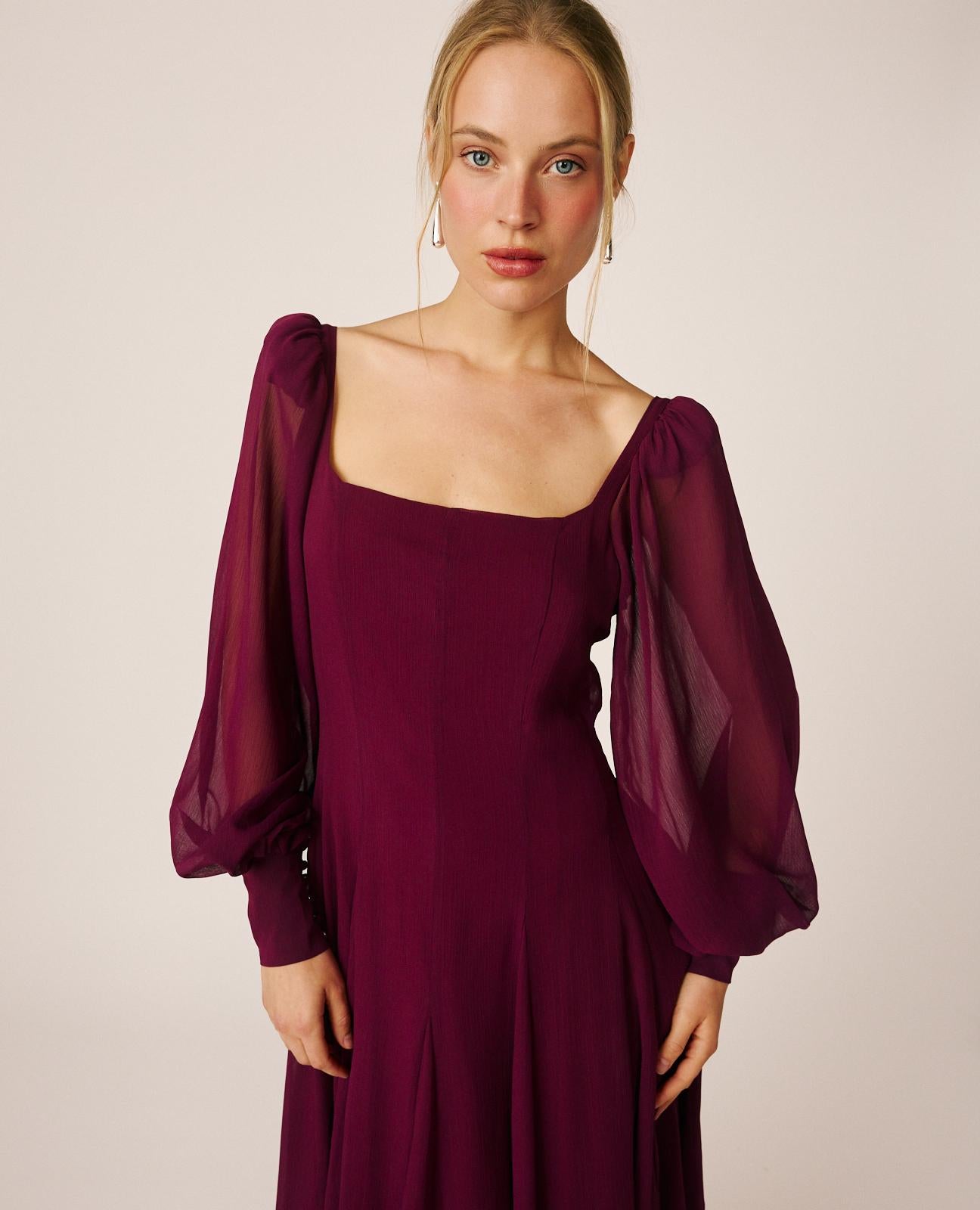 alma-en-pena-alfa-64474-chiffon-maxikleid-bordeaux-langarm image 2
