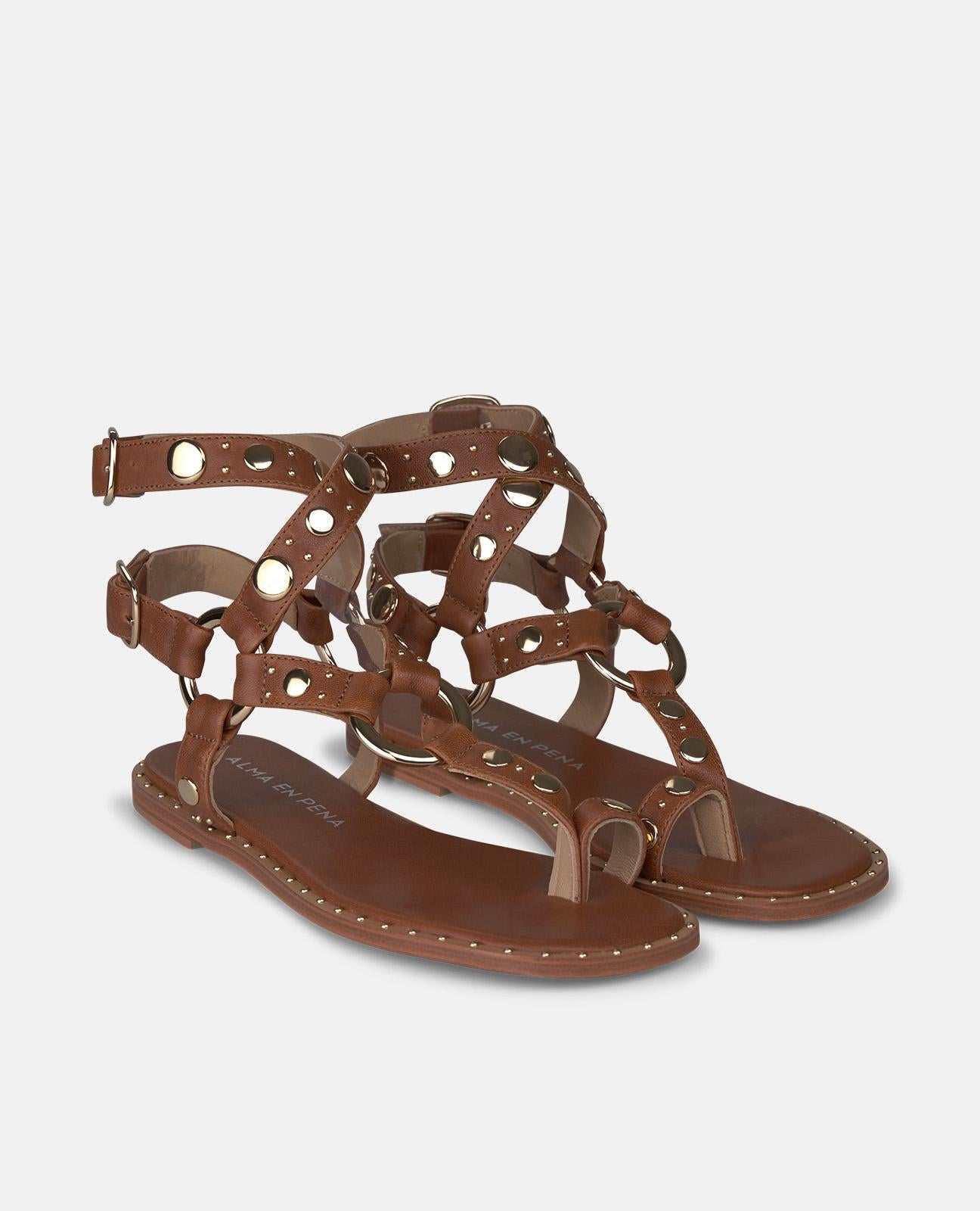alma-en-pena-studded-sandal-flache-nappa-sandale-camel image 2