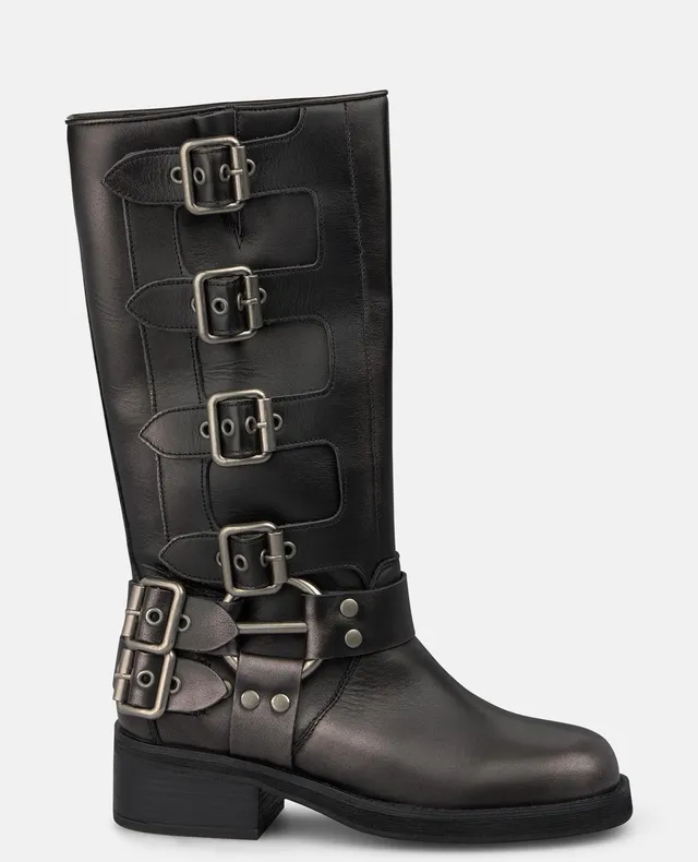 alma-en-pena-63932-leder-stiefel-mit-schnallen-silber-grau-4-5-cm-blockabsatz image 1